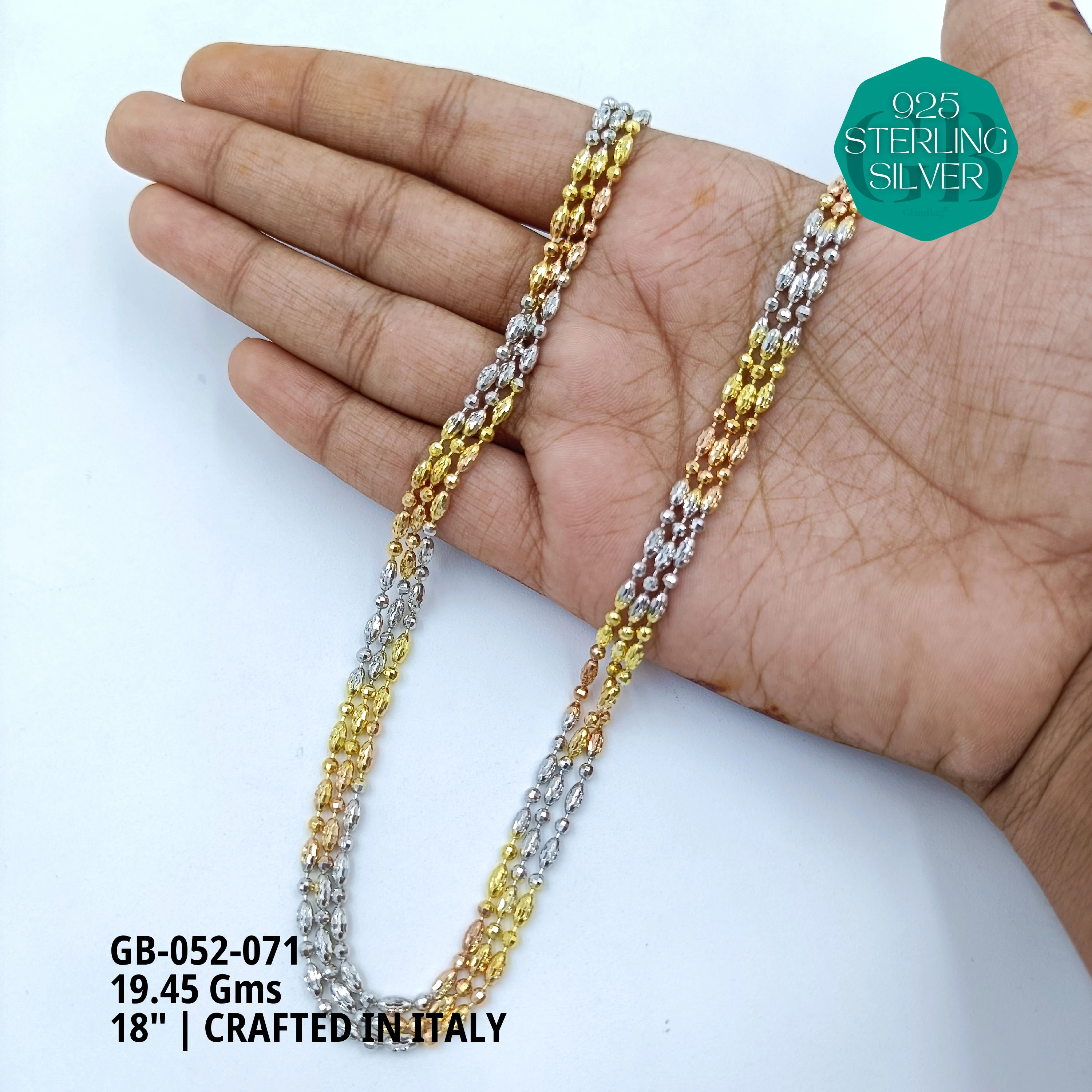 ITALY CNC BALL CHAIN - Premium 925 Silver Jewellery - SKU: GB-052-071 - Hyderabad Silver Importers