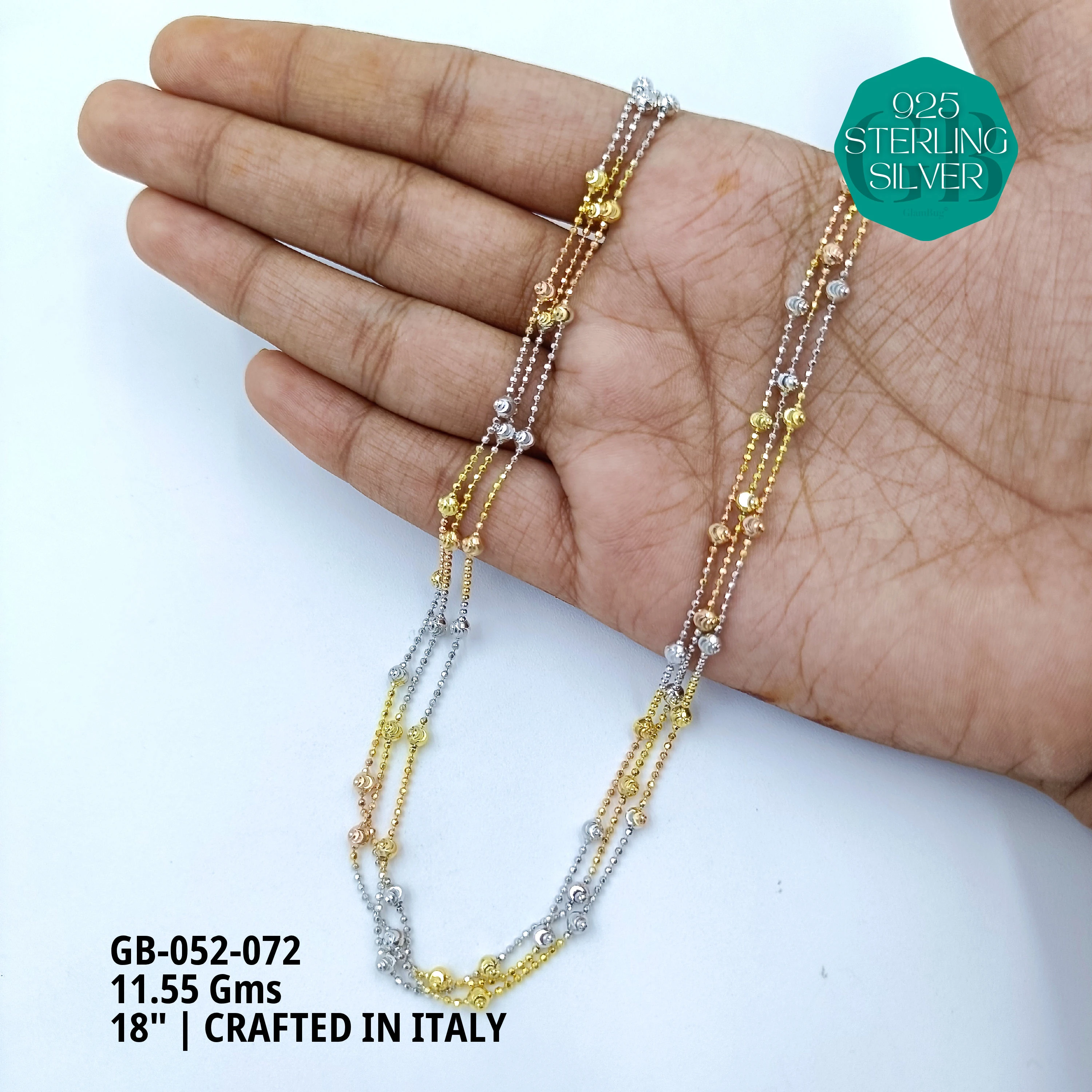 ITALY CNC BALL CHAIN - Premium 925 Silver Jewellery - SKU: GB-052-072 - Hyderabad Silver Importers