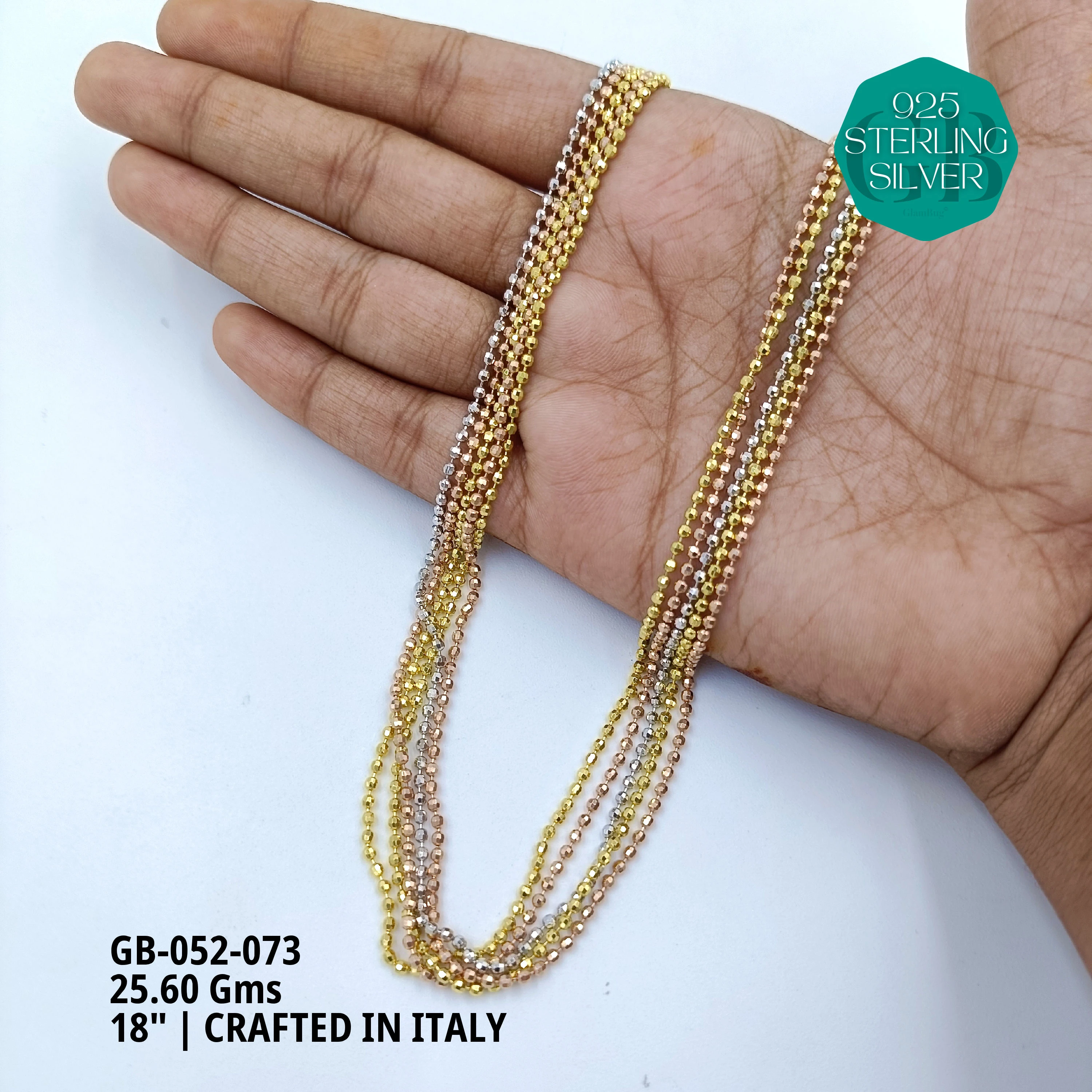 ITALY CNC BALL CHAIN - Premium 925 Silver Jewellery - SKU: GB-052-073 - Hyderabad Silver Importers