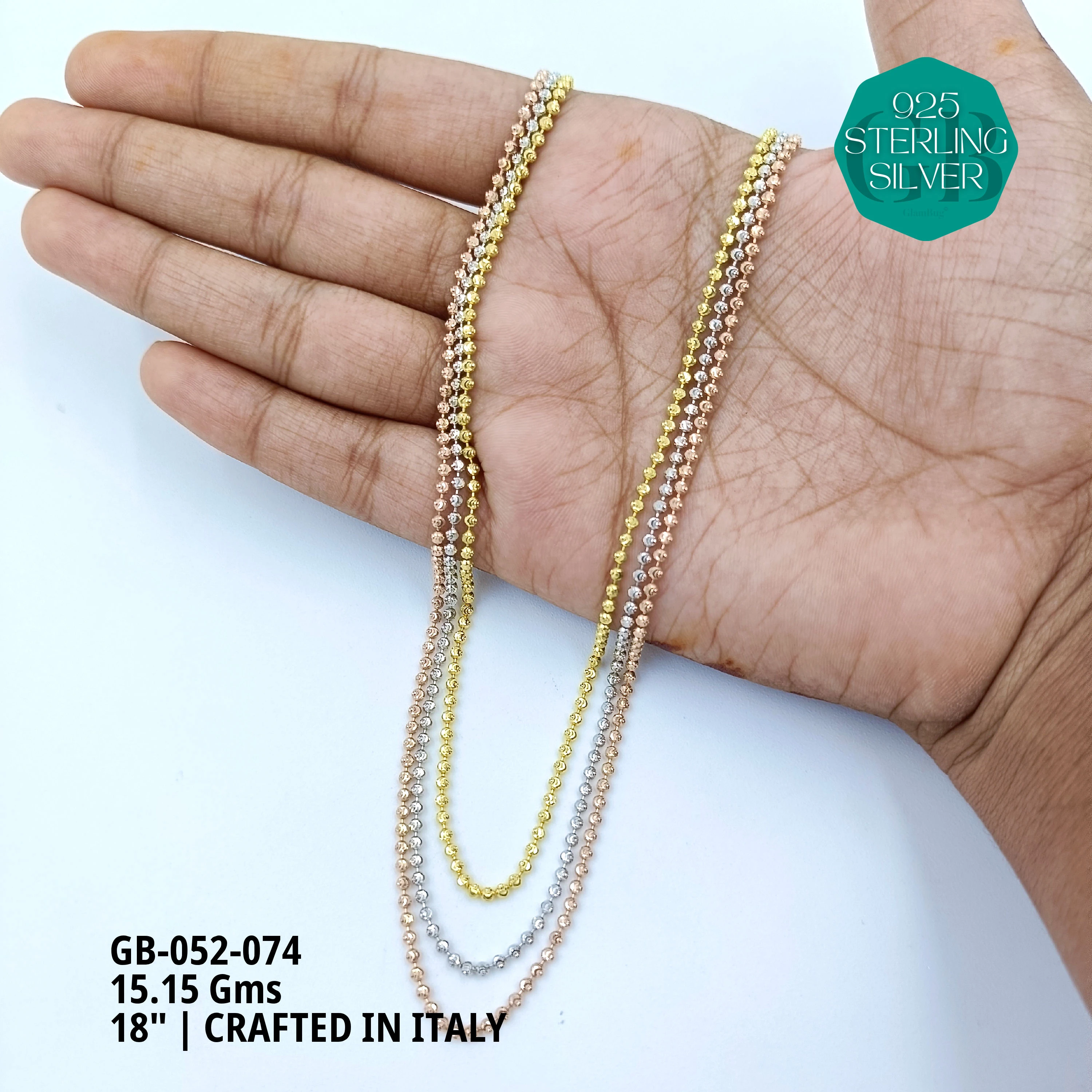 ITALY CNC BALL CHAIN - Premium 925 Silver Jewellery - SKU: GB-052-074 - Hyderabad Silver Importers