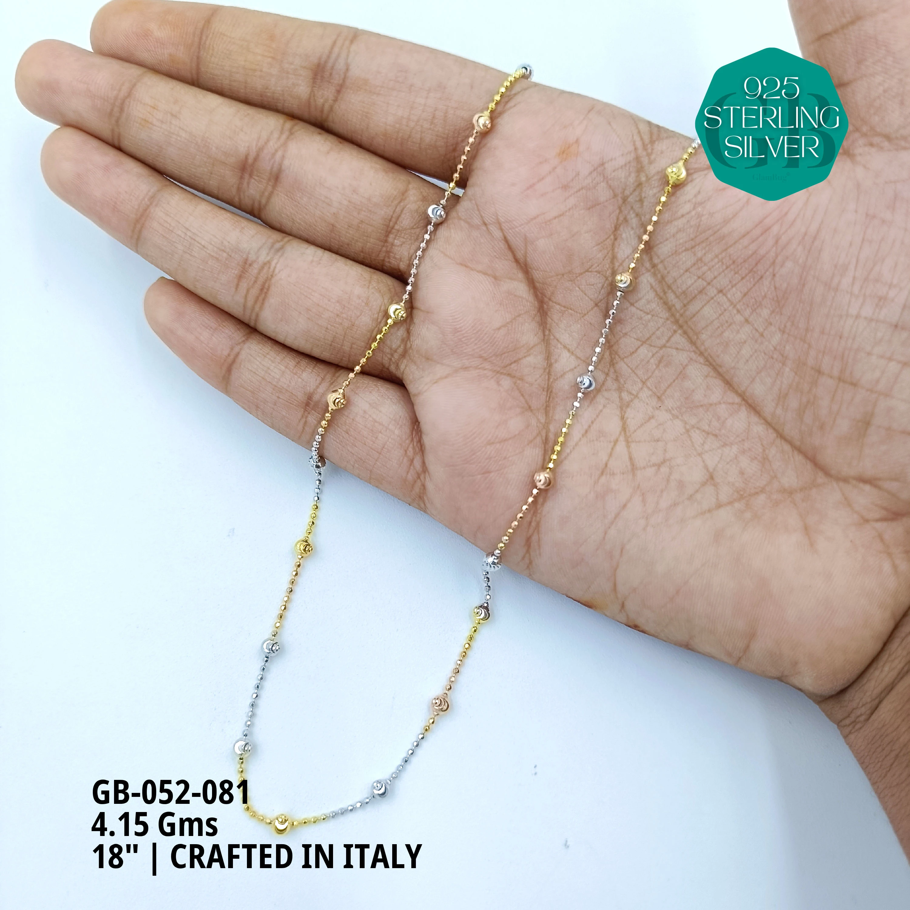 ITALY CNC BALL CHAIN - Premium 925 Silver Jewellery - SKU: GB-052-081 - Hyderabad Silver Importers