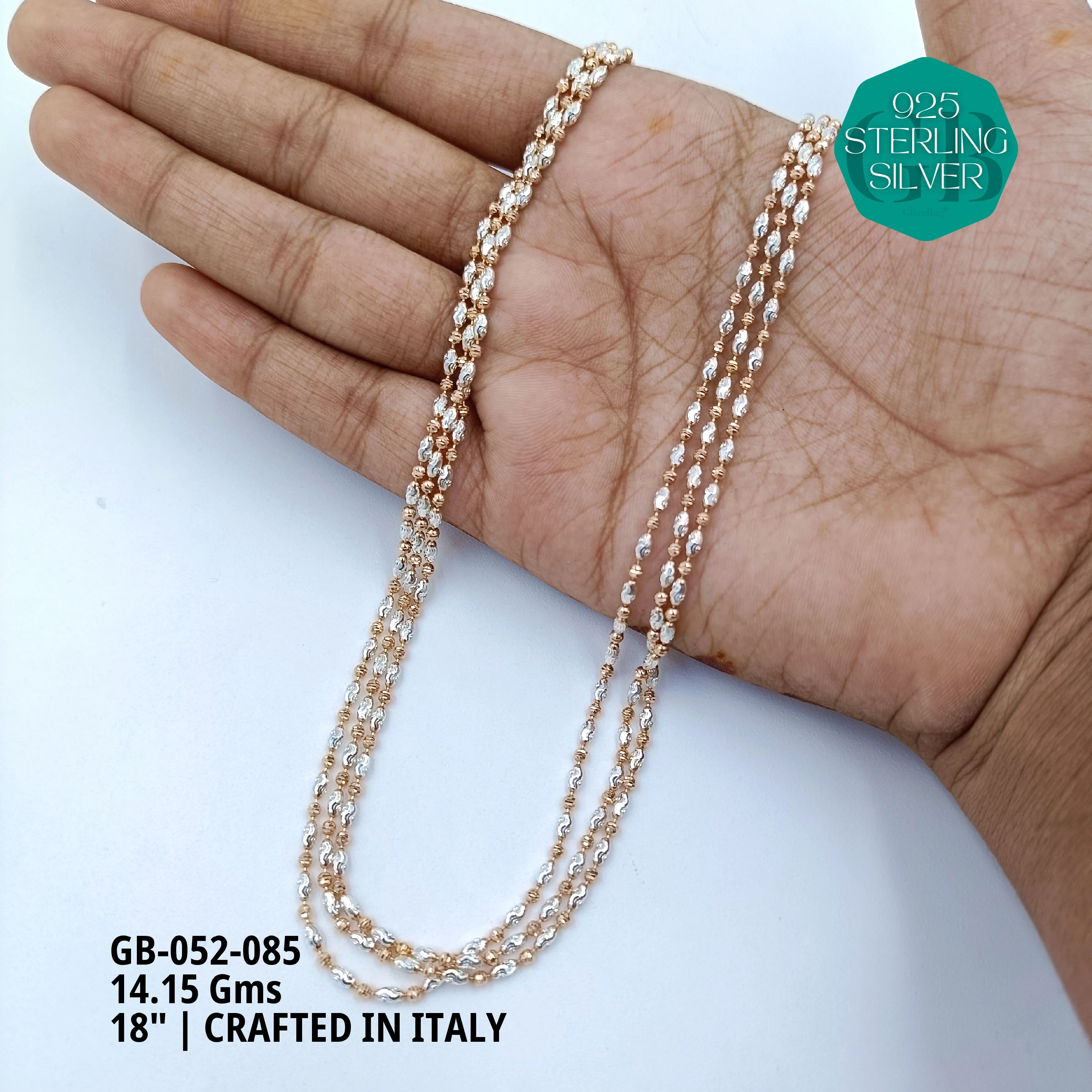 ITALY CNC BALL CHAIN - Premium 925 Silver Jewellery - SKU: GB-052-085 - Hyderabad Silver Importers