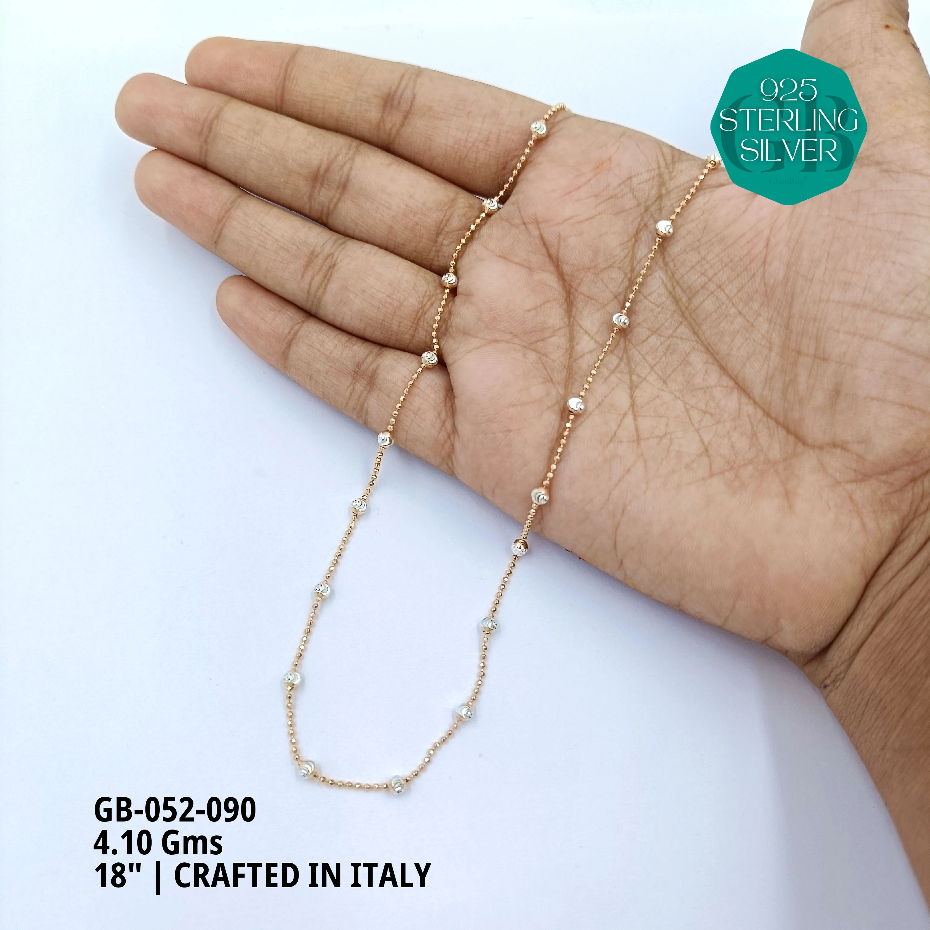 ITALY CNC BALL CHAIN - Premium 925 Silver Jewellery - SKU: GB-052-090 - Hyderabad Silver Importers