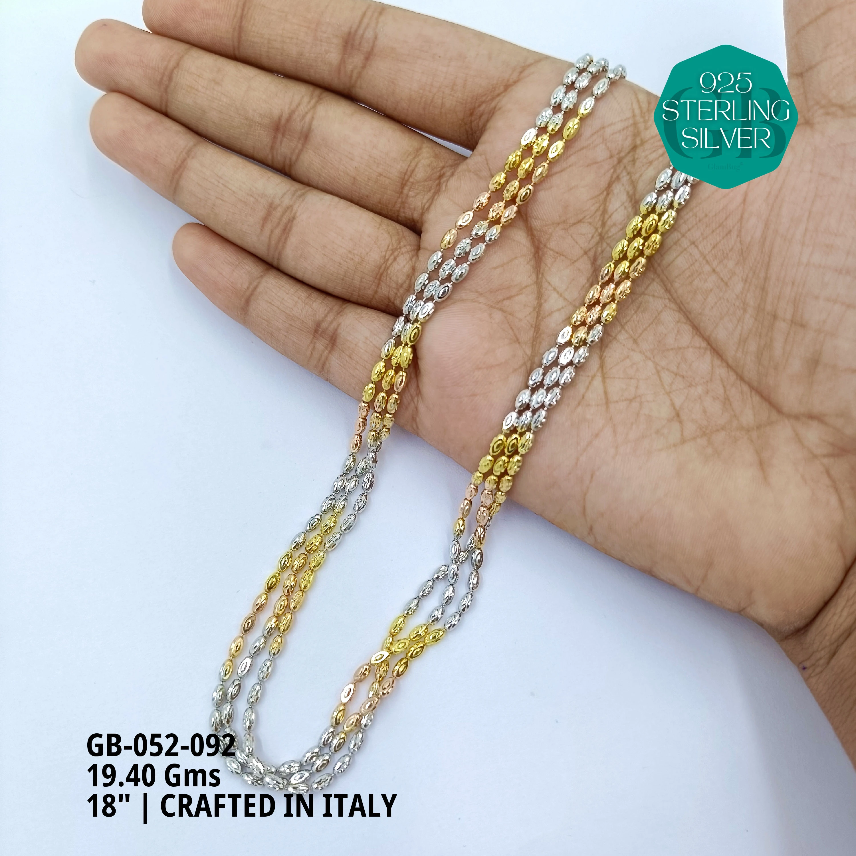 ITALY CNC BALL CHAIN - Premium 925 Silver Jewellery - SKU: GB-052-092 - Hyderabad Silver Importers