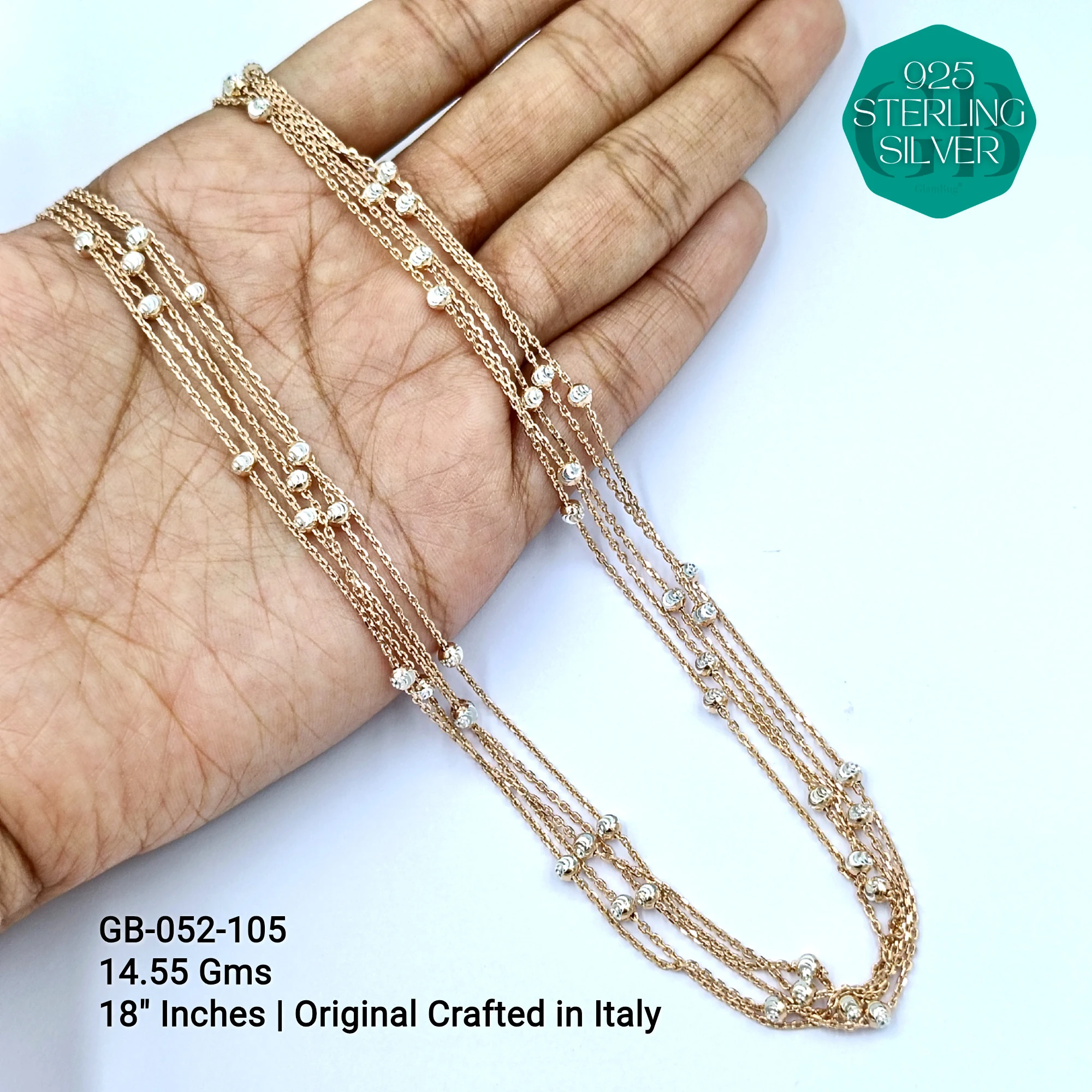 ITALY CNC BALL CHAIN - Premium 925 Silver Jewellery - SKU: GB-052-105 - Hyderabad Silver Importers