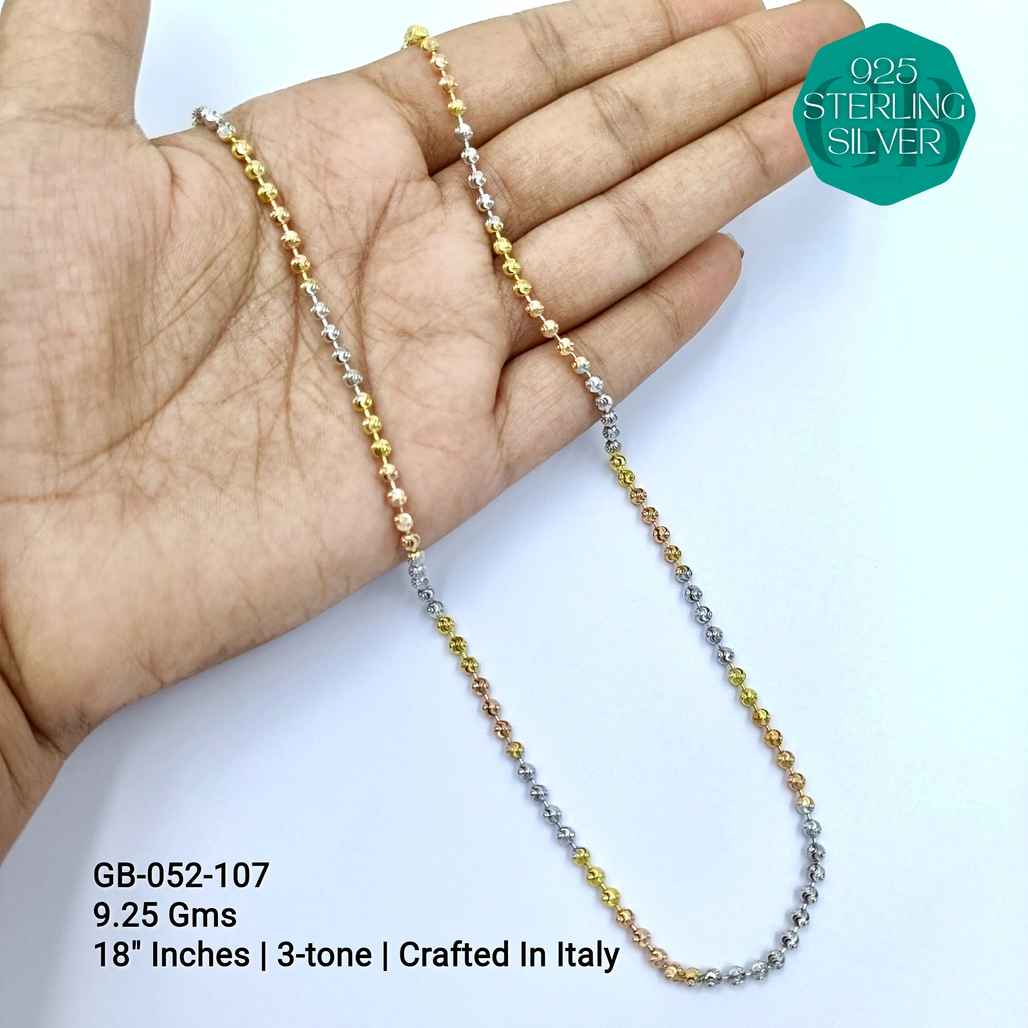 ITALY CNC BALL CHAIN - Premium 925 Silver Jewellery - SKU: GB-052-107 - Hyderabad Silver Importers