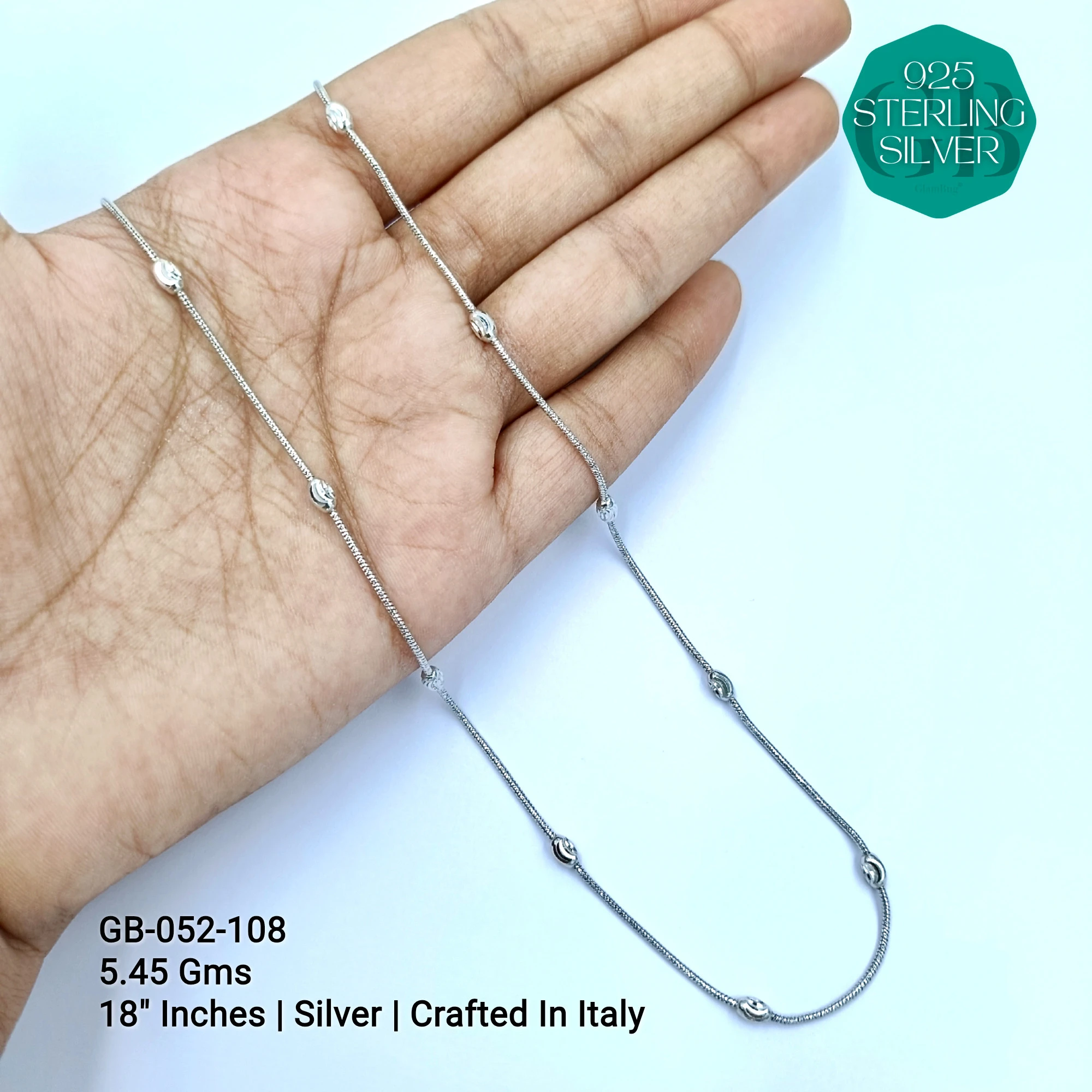 ITALY CNC BALL CHAIN - Premium 925 Silver Jewellery - SKU: GB-052-108 - Hyderabad Silver Importers