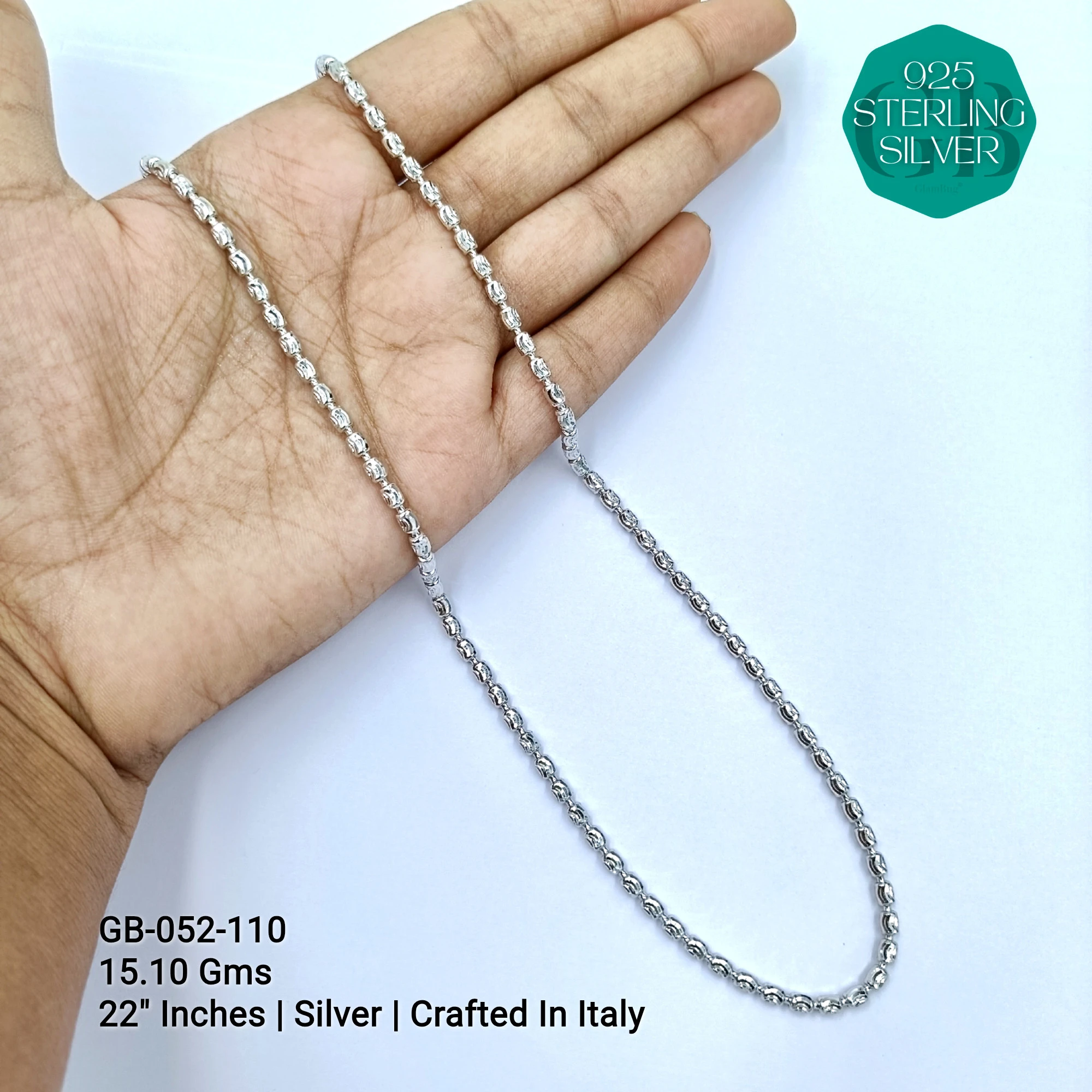 ITALY CNC BALL CHAIN - Premium 925 Silver Jewellery - SKU: GB-052-110 - Hyderabad Silver Importers