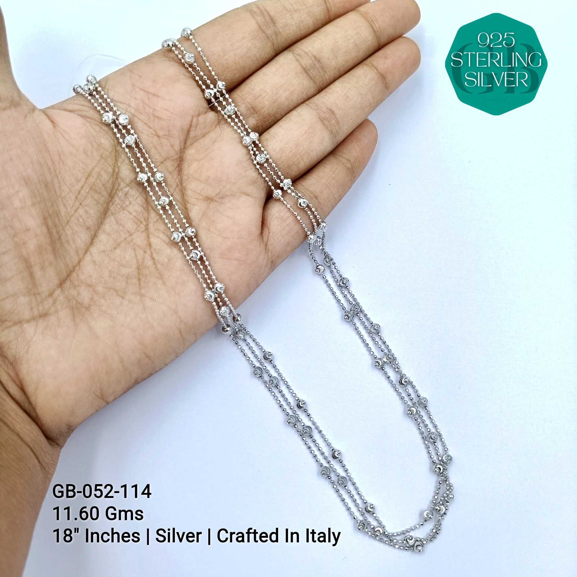 ITALY CNC BALL CHAIN - Premium 925 Silver Jewellery - SKU: GB-052-114 - Hyderabad Silver Importers