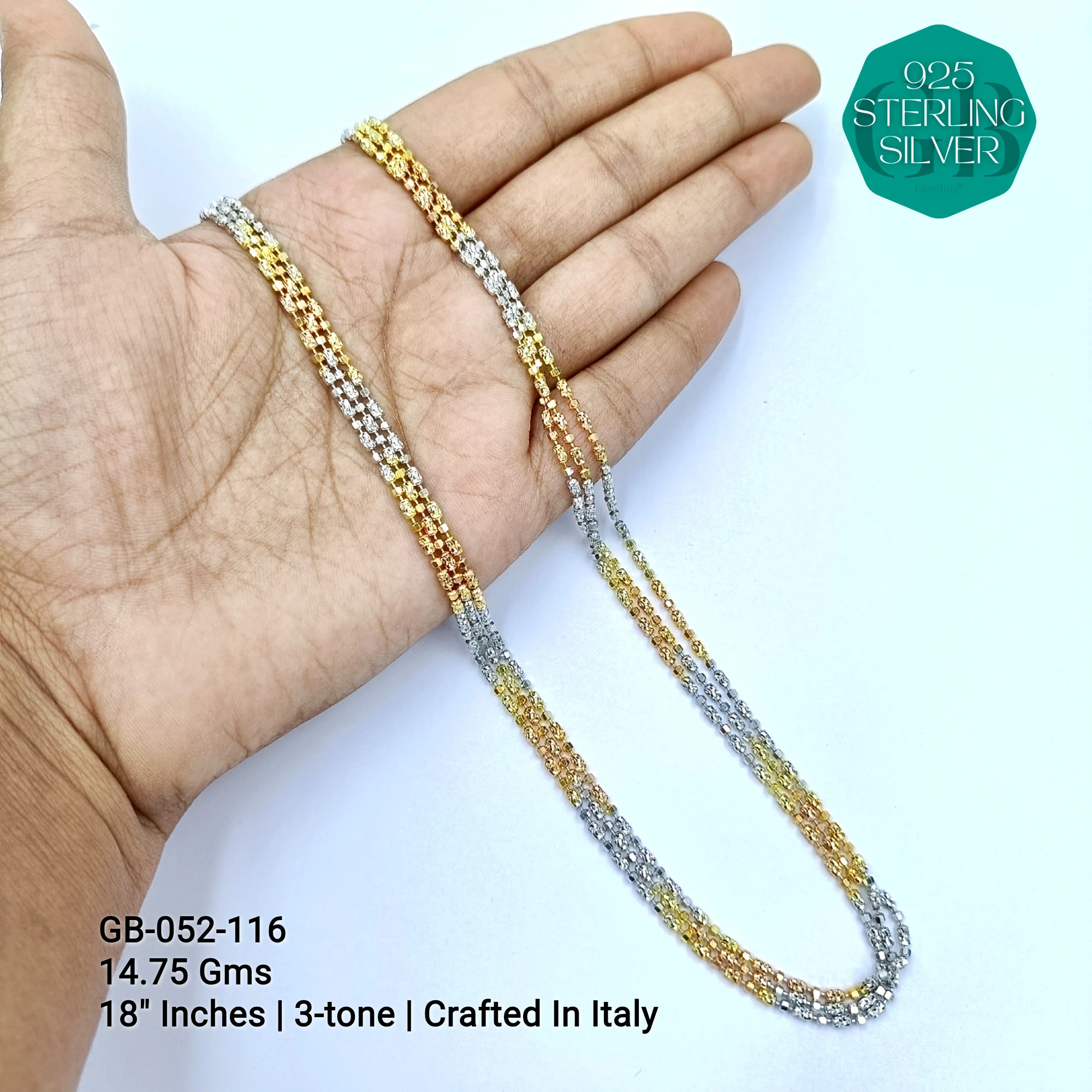 ITALY CNC BALL CHAIN - Premium 925 Silver Jewellery - SKU: GB-052-116 - Hyderabad Silver Importers