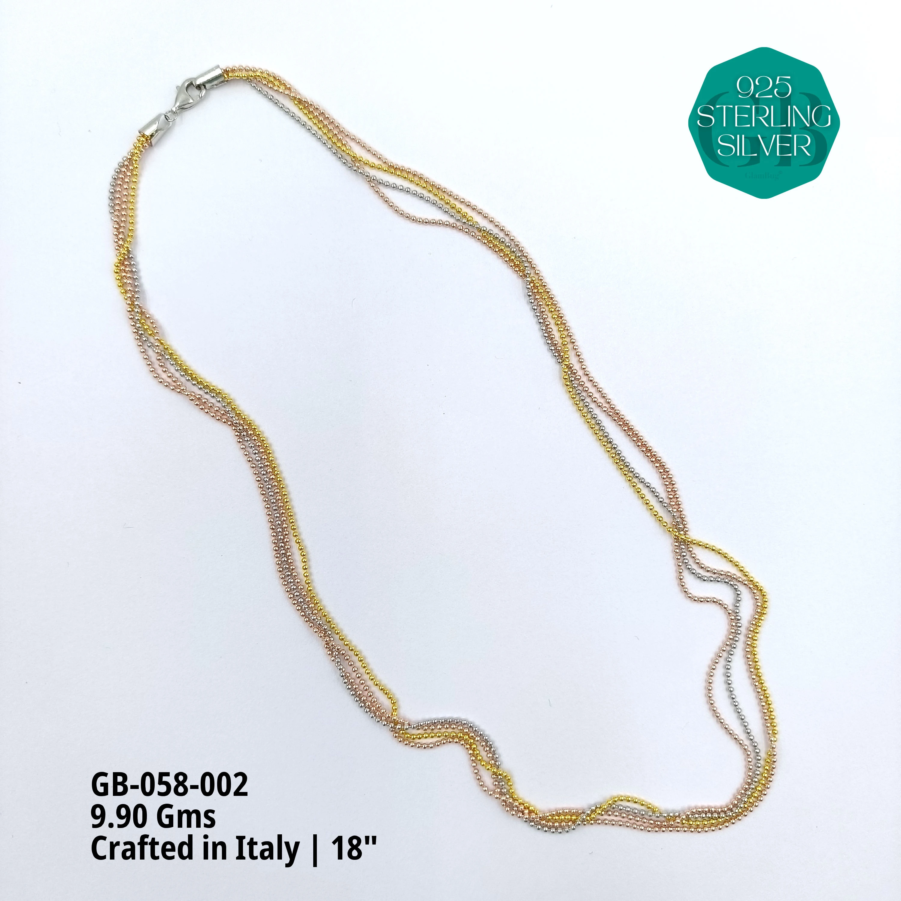 BUNCH TRI-COLOR CHAINS - Premium 925 Silver Jewellery - SKU: GB-058-002 - Hyderabad Silver Importers