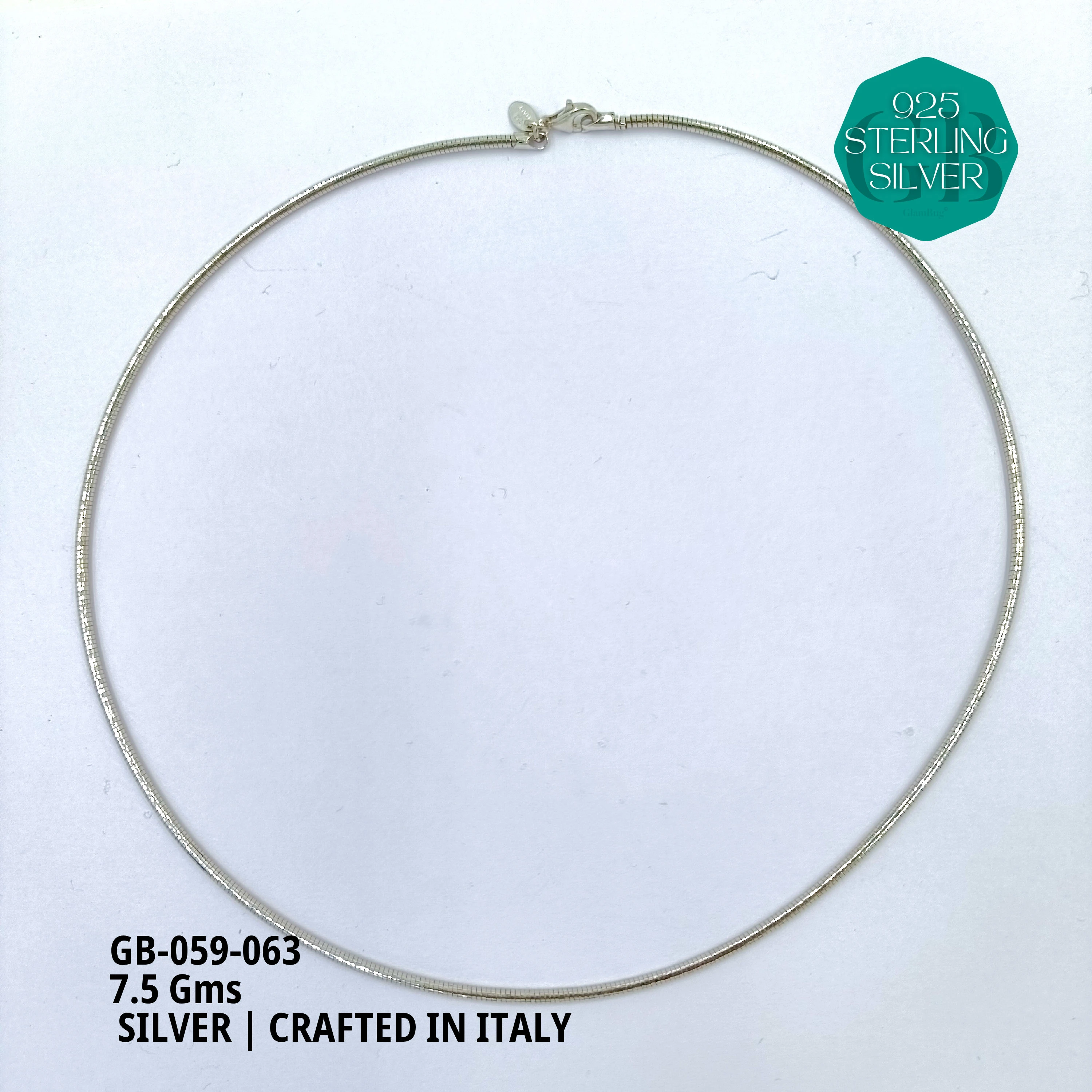 ITALY OMEGA CHAIN - Premium 925 Silver Jewellery - SKU: GB-059-063 - Hyderabad Silver Importers