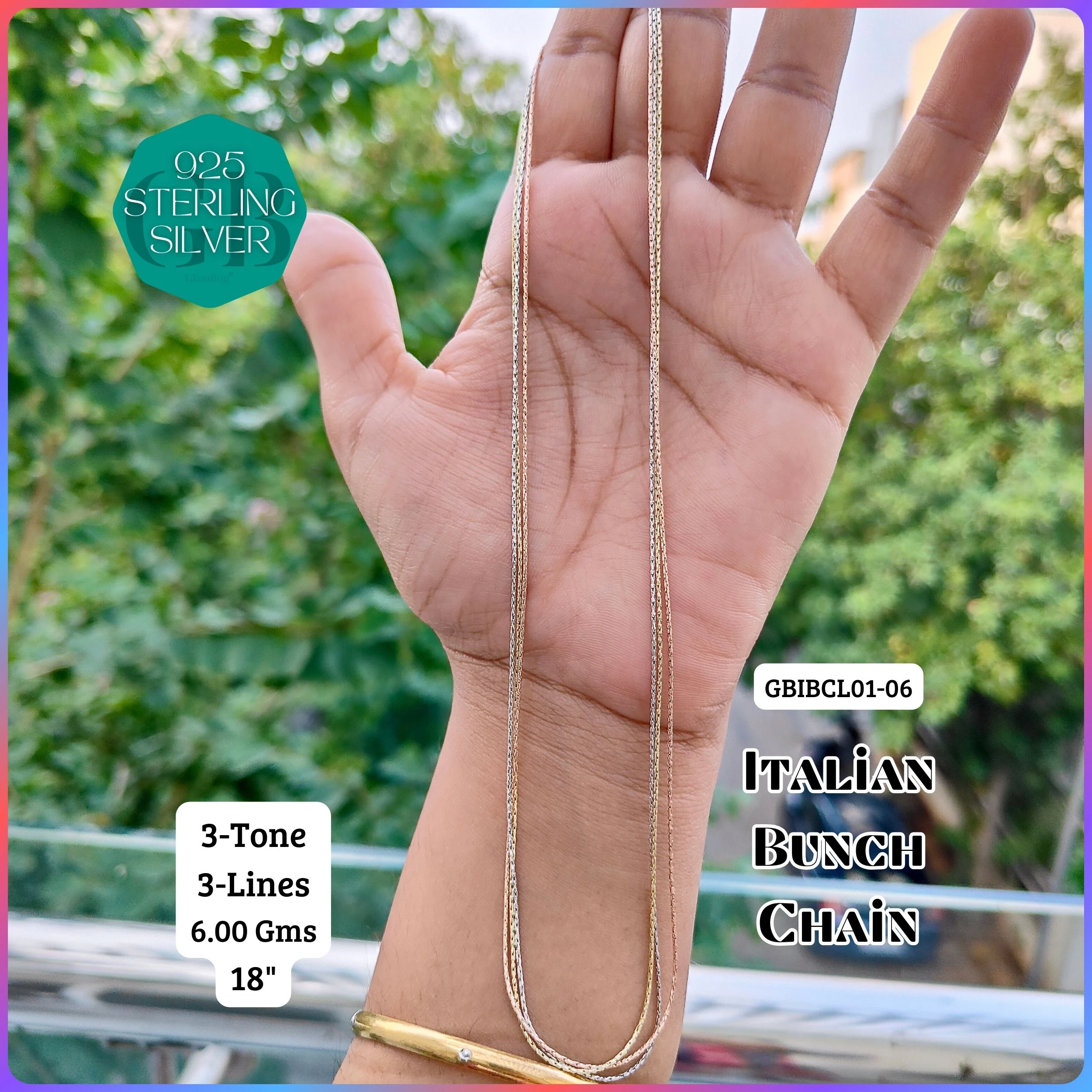 ITALIAN BUNCH CHAINS 3-5-7-9 LINES - Premium 925 Silver Jewellery - SKU: GB-060-006 - Hyderabad Silver Importers
