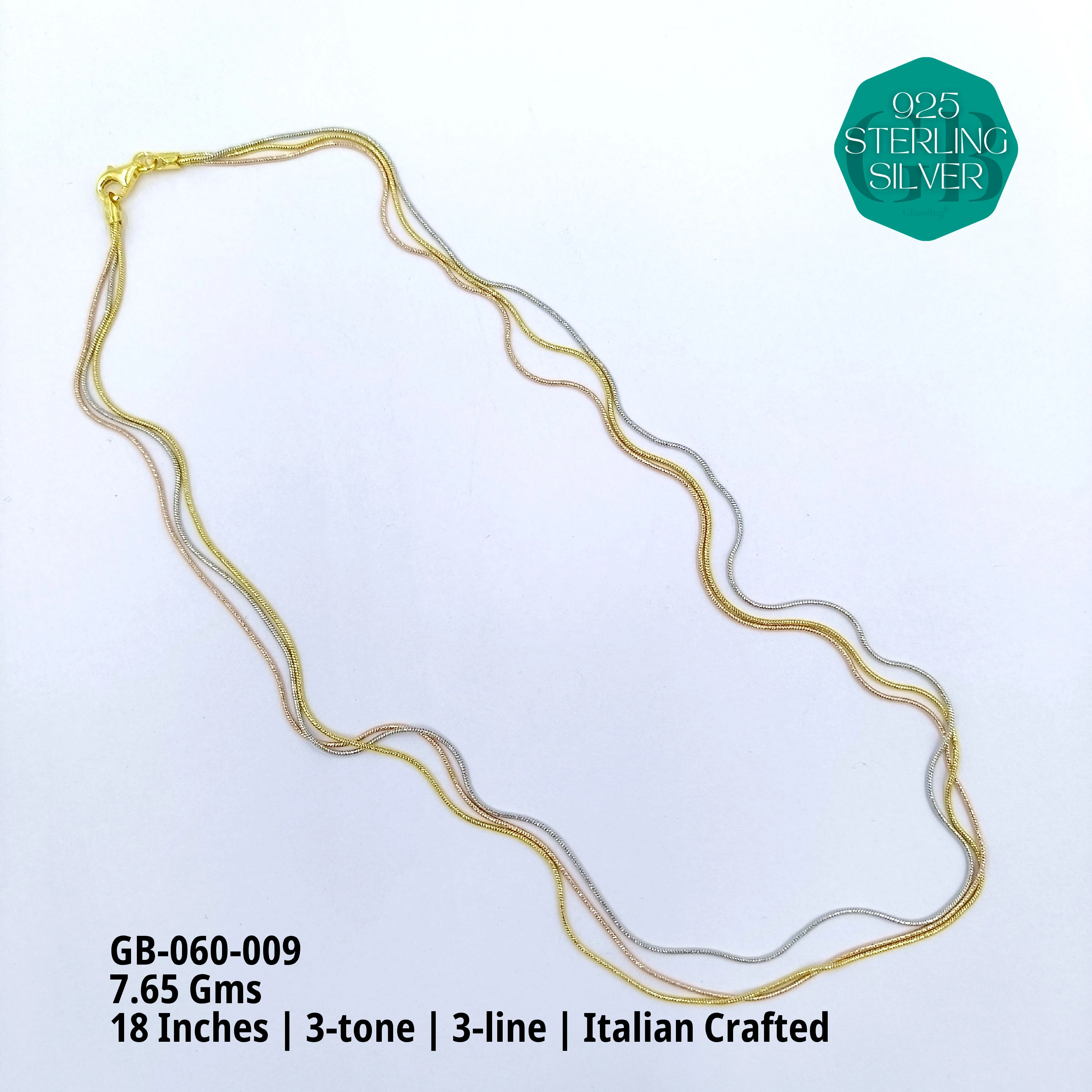 ITALIAN BUNCH CHAINS 3-5-7-9 LINES - Premium 925 Silver Jewellery - SKU: GB-060-009 - Hyderabad Silver Importers