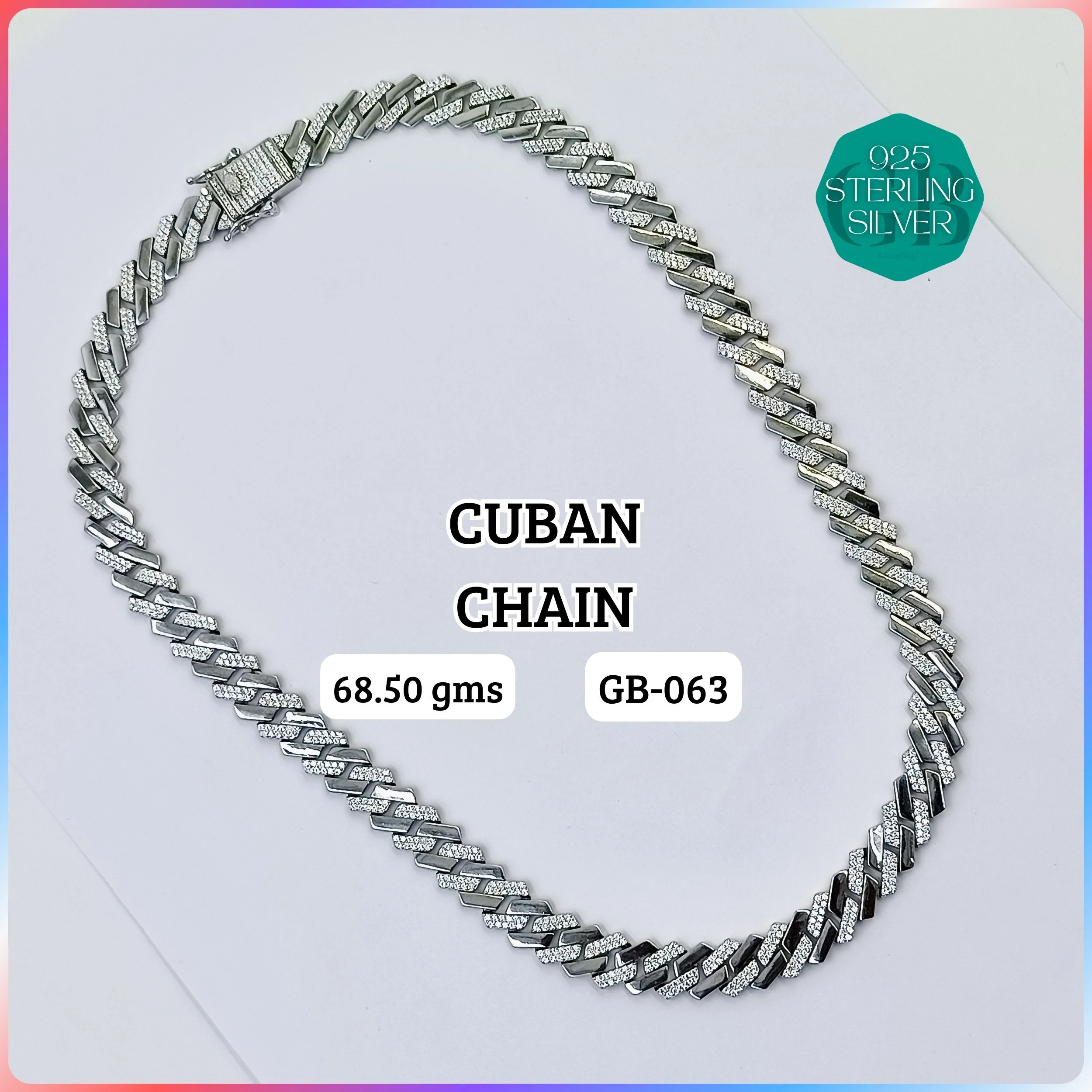CUBAN MENS CHAINS - Premium 925 Silver Jewellery - SKU: GB-063-002 - Hyderabad Silver Importers