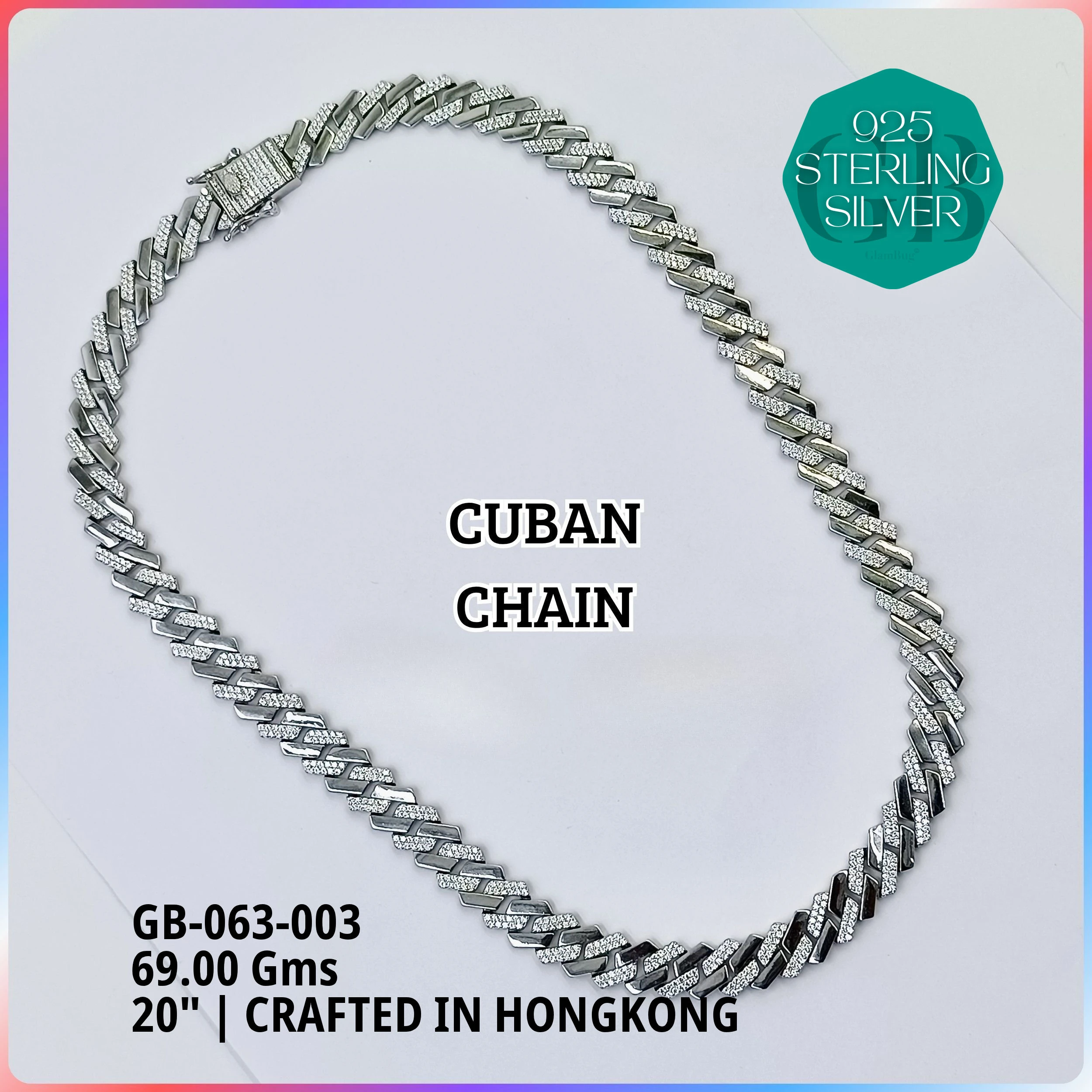 CUBAN MENS CHAINS - Premium 925 Silver Jewellery - SKU: GB-063-003 - Hyderabad Silver Importers