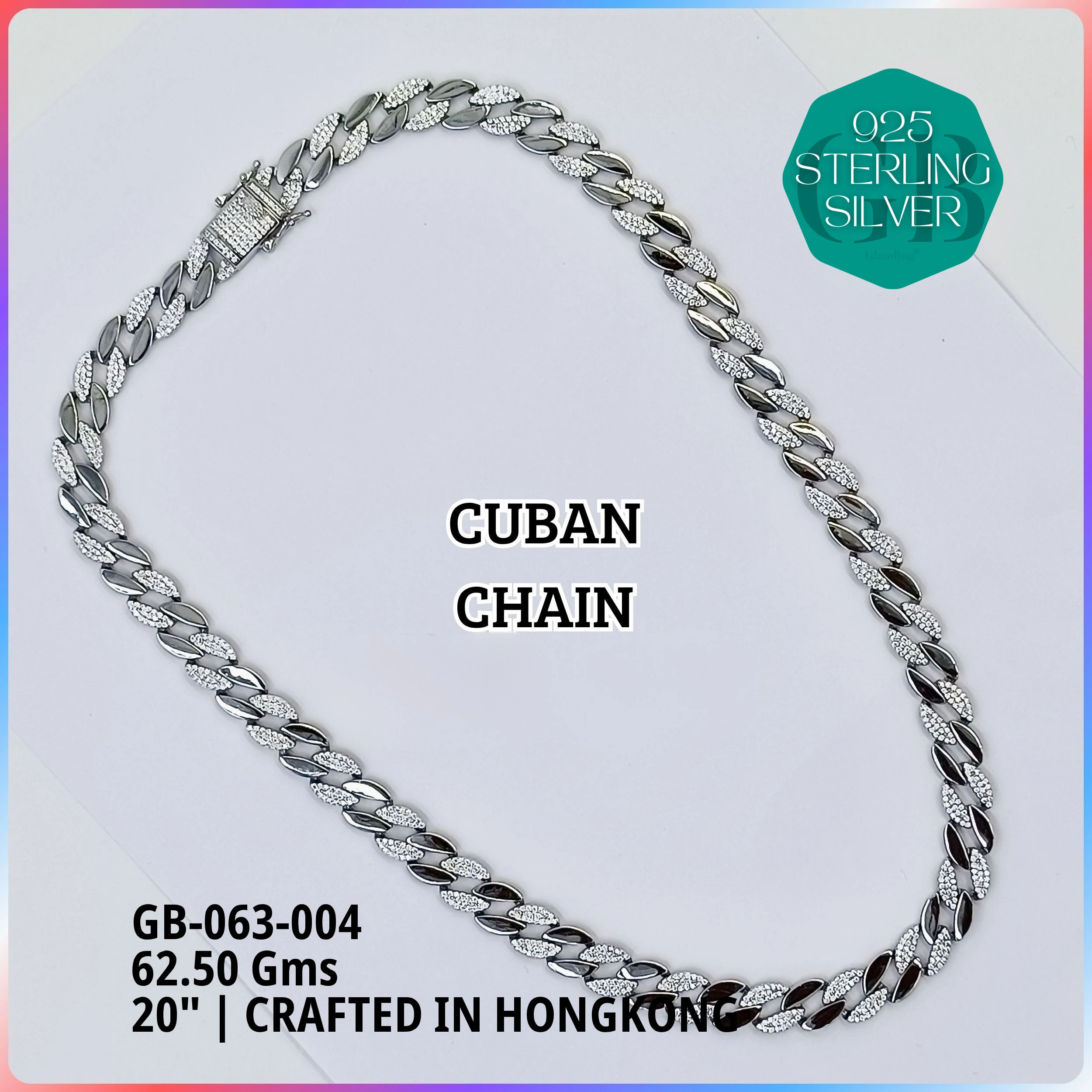 CUBAN MENS CHAINS - Premium 925 Silver Jewellery - SKU: GB-063-004 - Hyderabad Silver Importers