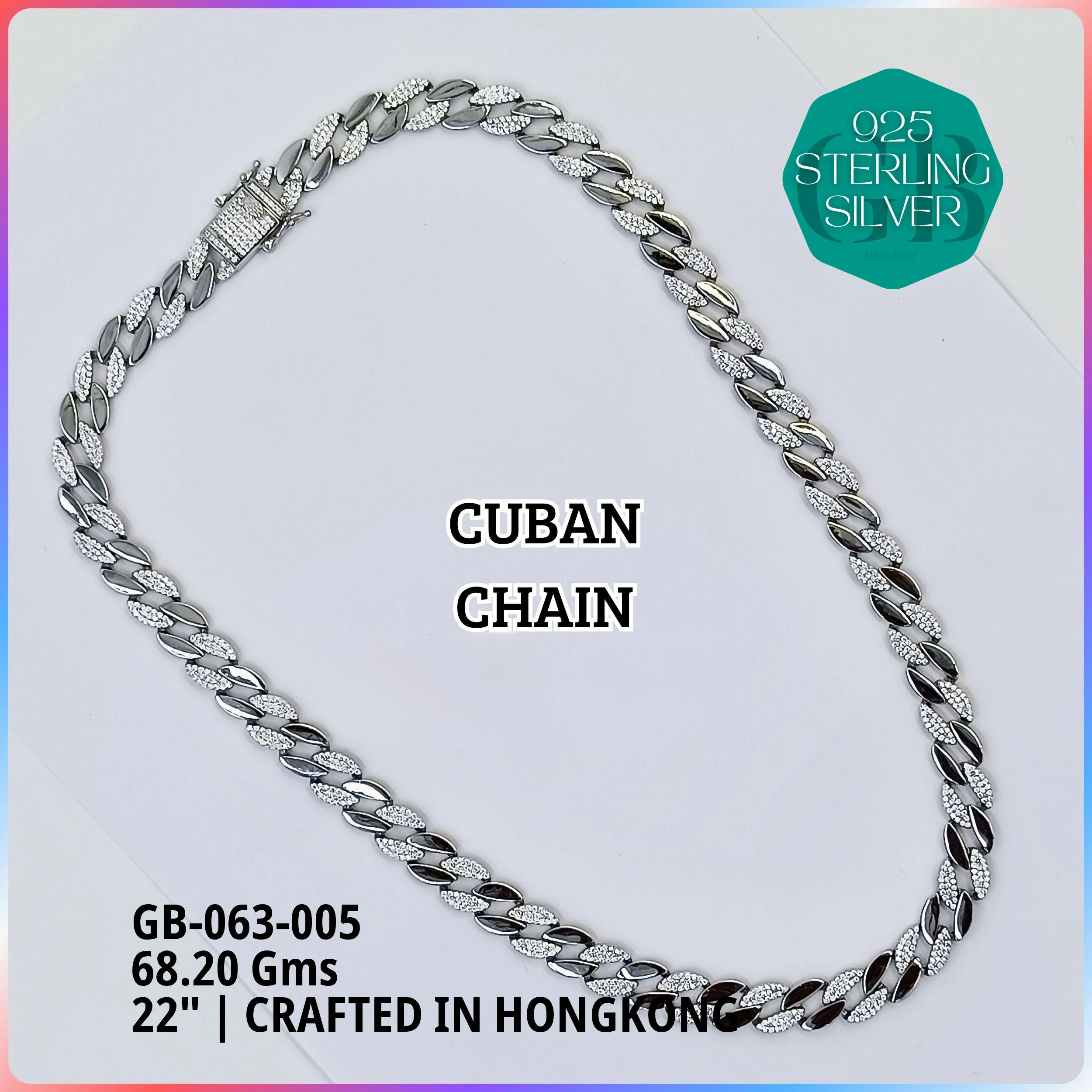 CUBAN MENS CHAINS - Premium 925 Silver Jewellery - SKU: GB-063-005 - Hyderabad Silver Importers