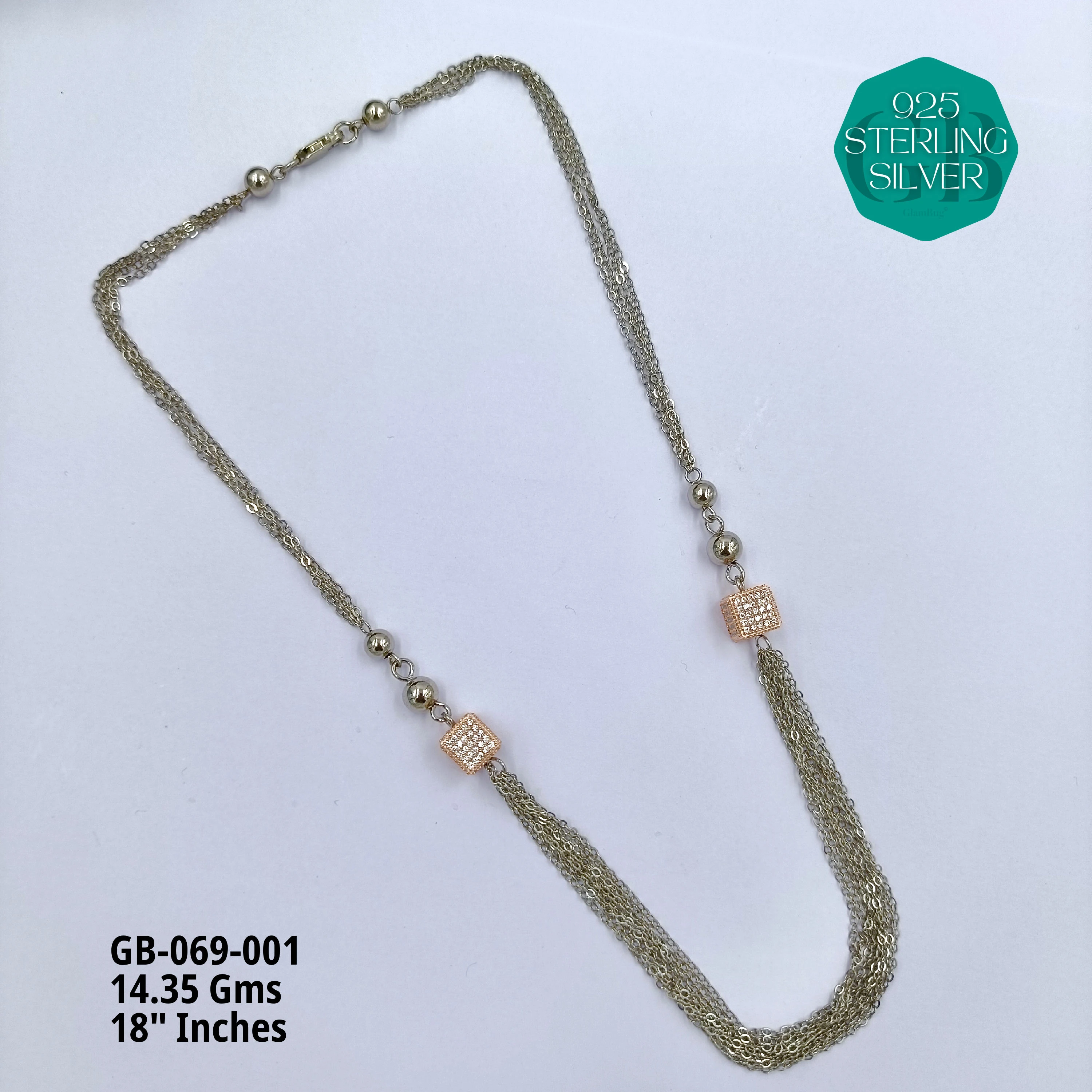 2-TONE BUNCH CHAINS - MICRO STUDDED - Premium 925 Silver Jewellery - SKU: GB-069-001 - Hyderabad Silver Importers