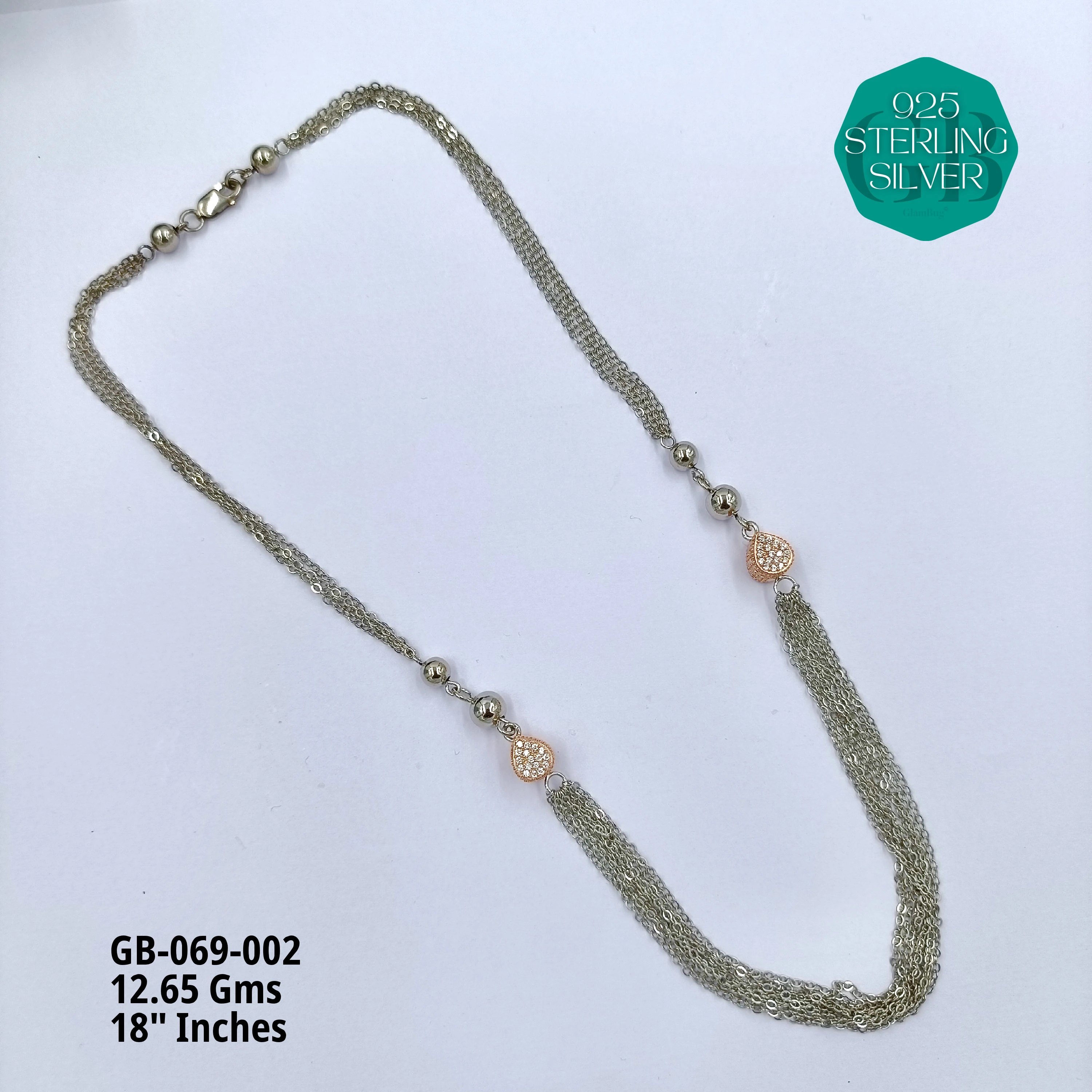 2-TONE BUNCH CHAINS - MICRO STUDDED - Premium 925 Silver Jewellery - SKU: GB-069-002 - Hyderabad Silver Importers