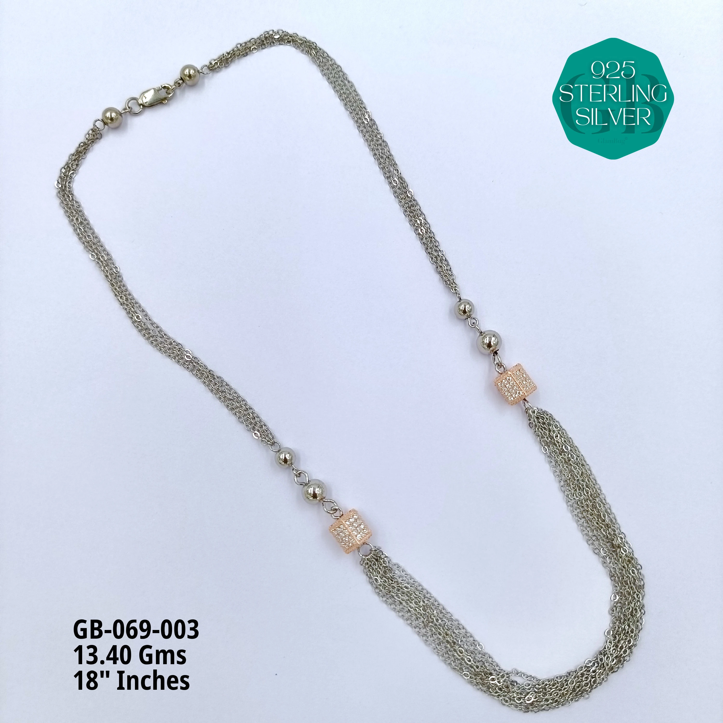 2-TONE BUNCH CHAINS - MICRO STUDDED - Premium 925 Silver Jewellery - SKU: GB-069-003 - Hyderabad Silver Importers