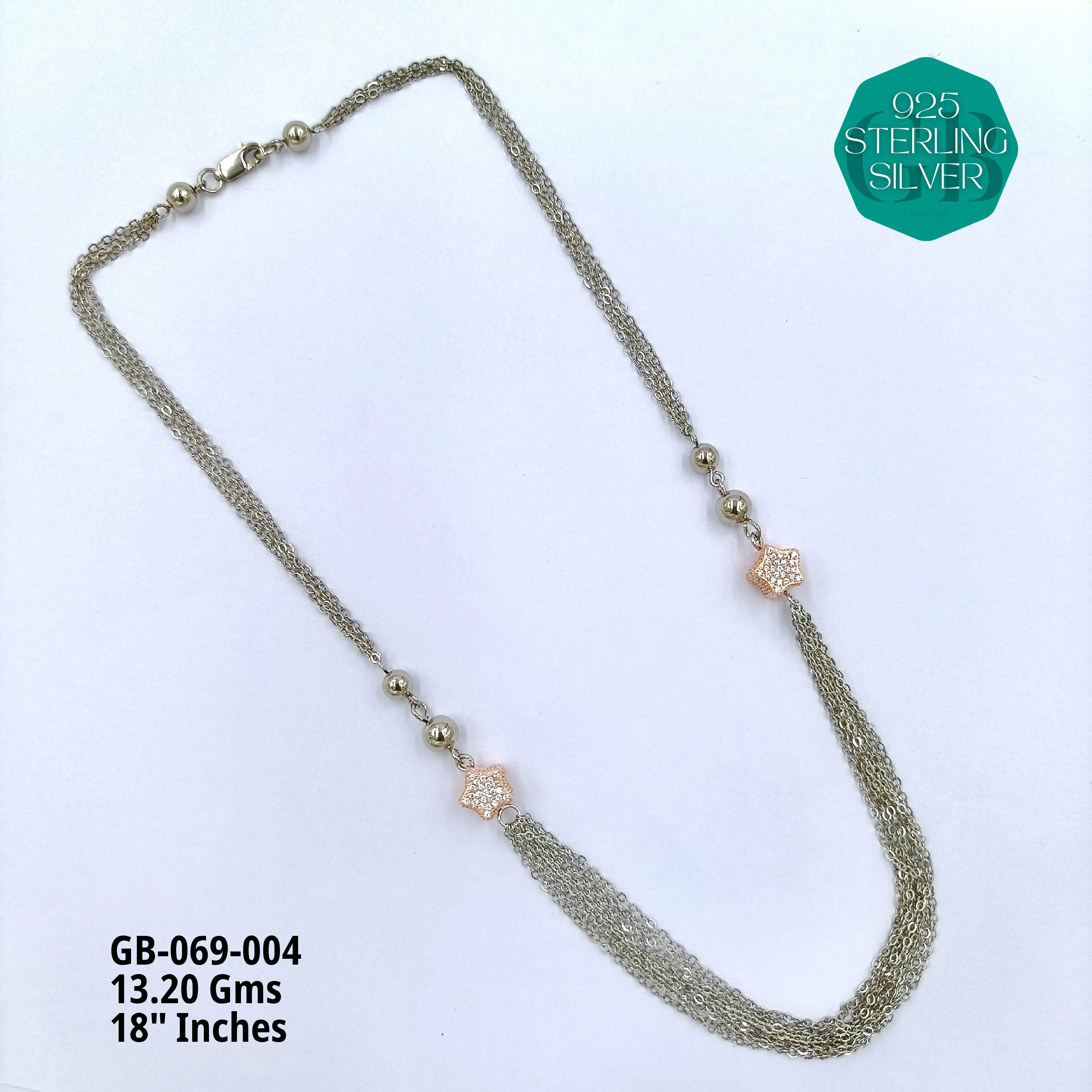 2-TONE BUNCH CHAINS - MICRO STUDDED - Premium 925 Silver Jewellery - SKU: GB-069-004 - Hyderabad Silver Importers