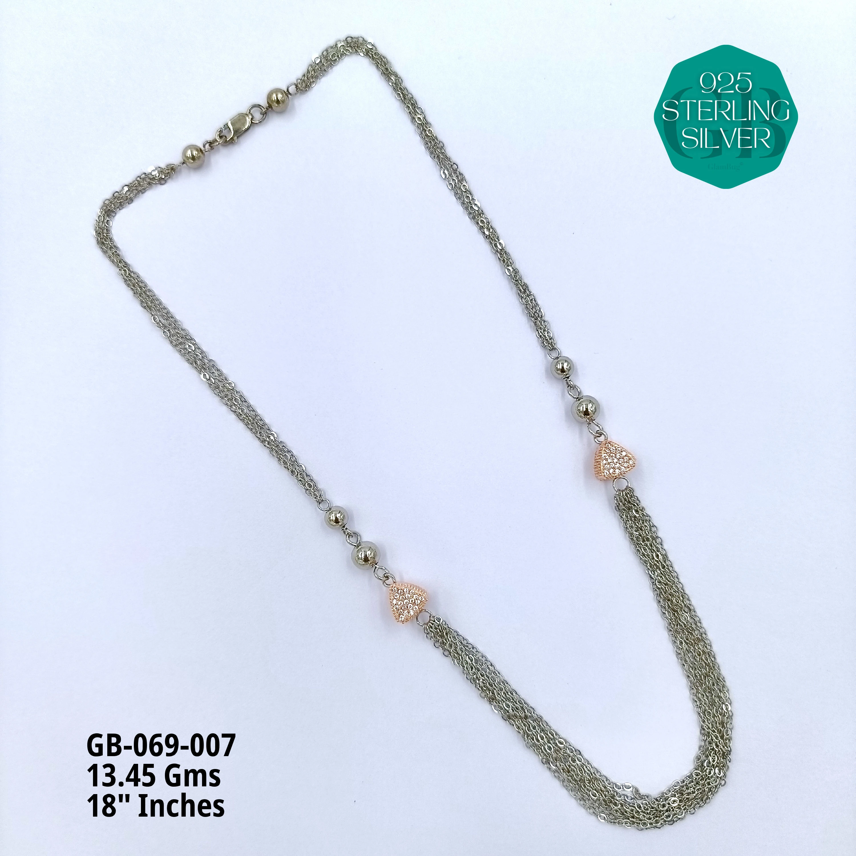 2-TONE BUNCH CHAINS - MICRO STUDDED - Premium 925 Silver Jewellery - SKU: GB-069-007 - Hyderabad Silver Importers