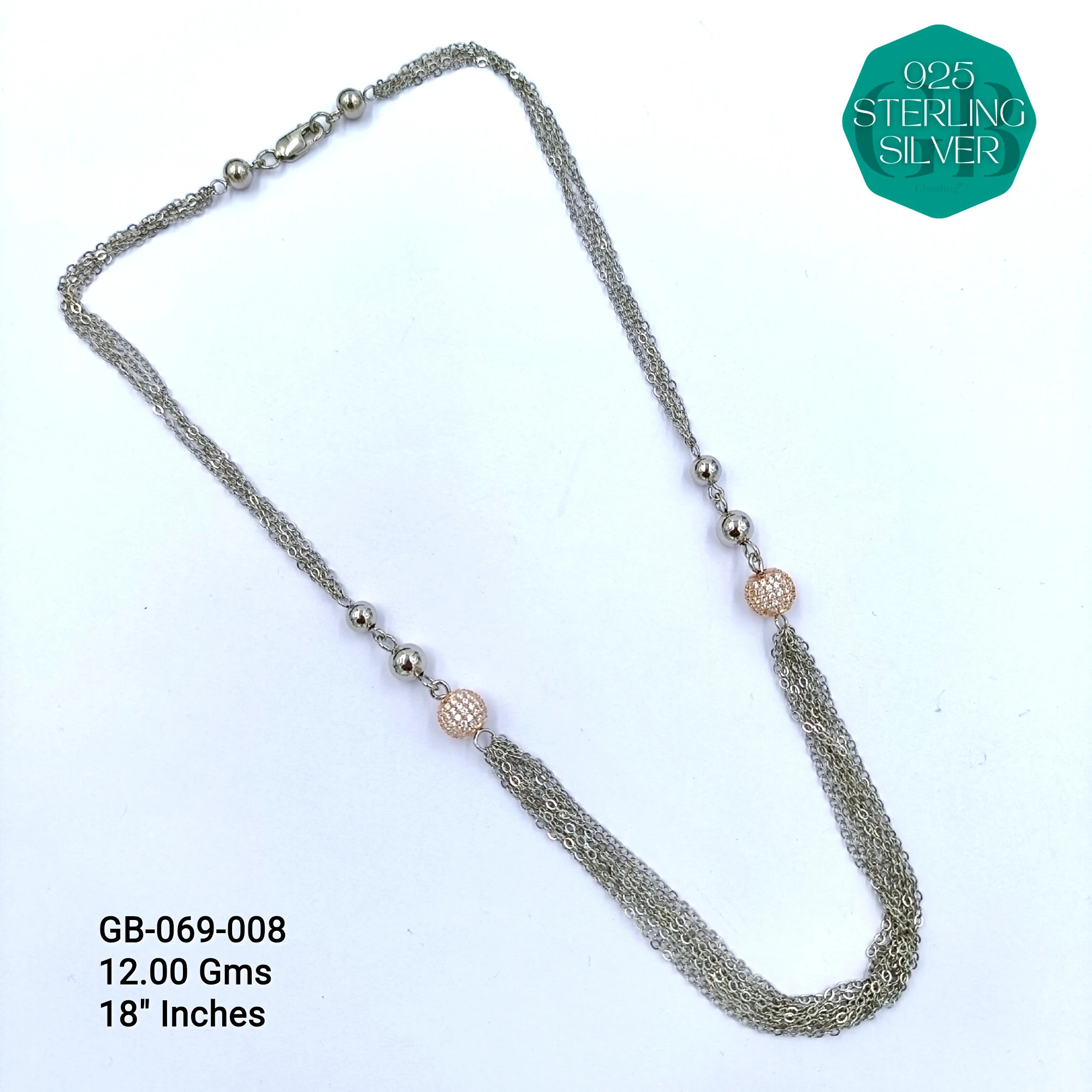 2-TONE BUNCH CHAINS - MICRO STUDDED - Premium 925 Silver Jewellery - SKU: GB-069-008 - Hyderabad Silver Importers