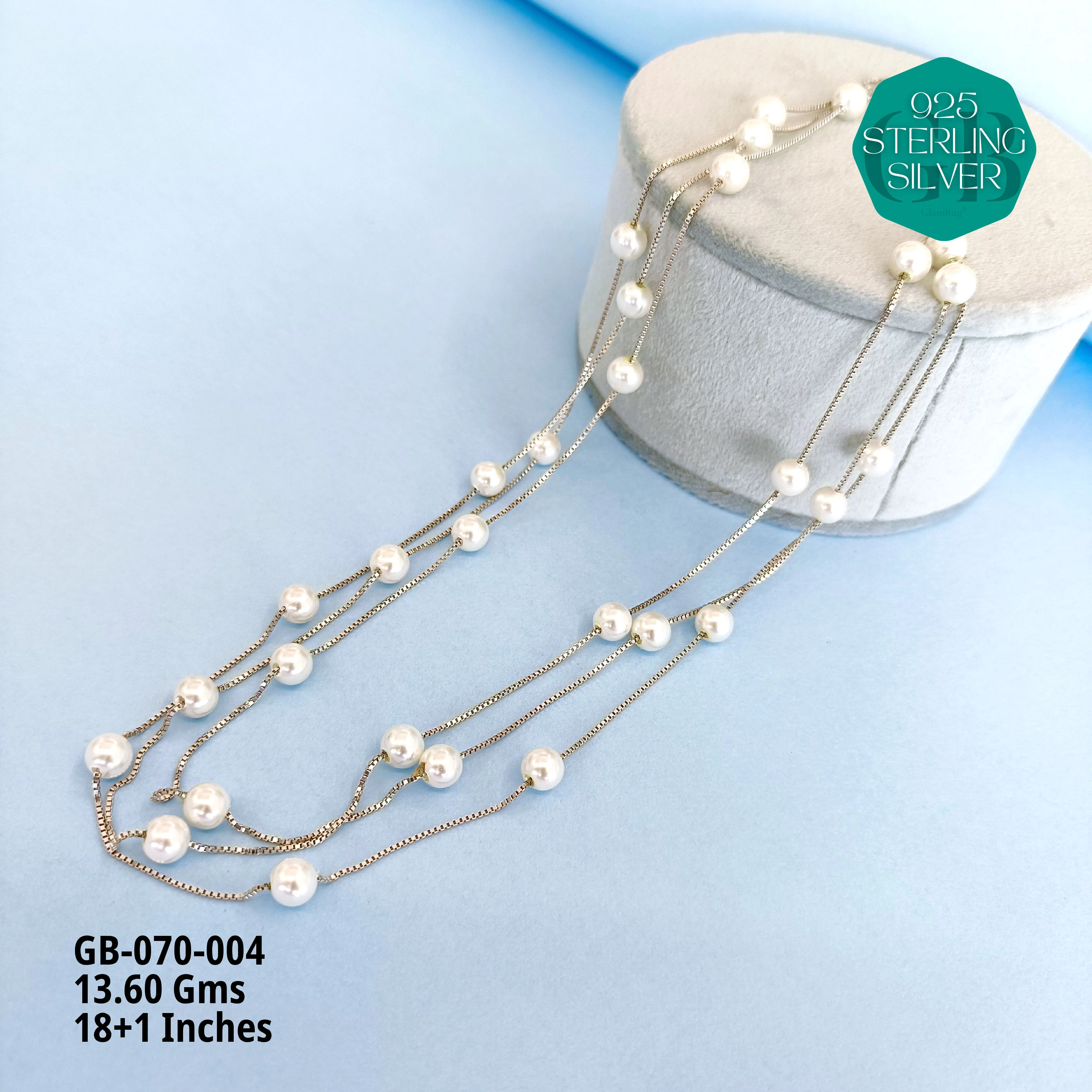 SWAROVSKI PEARL CHAINS - Premium 925 Silver Jewellery - SKU: GB-070-004 - Hyderabad Silver Importers