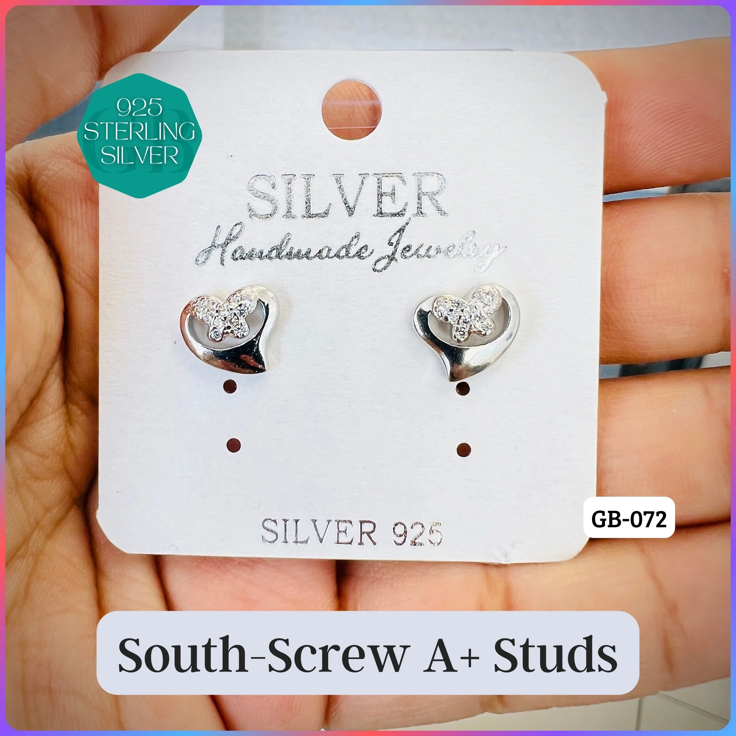 RHODIUM SINGLE STONE STUDS - Premium 925 Silver Jewellery - SKU: GB-072-023 - Hyderabad Silver Importers