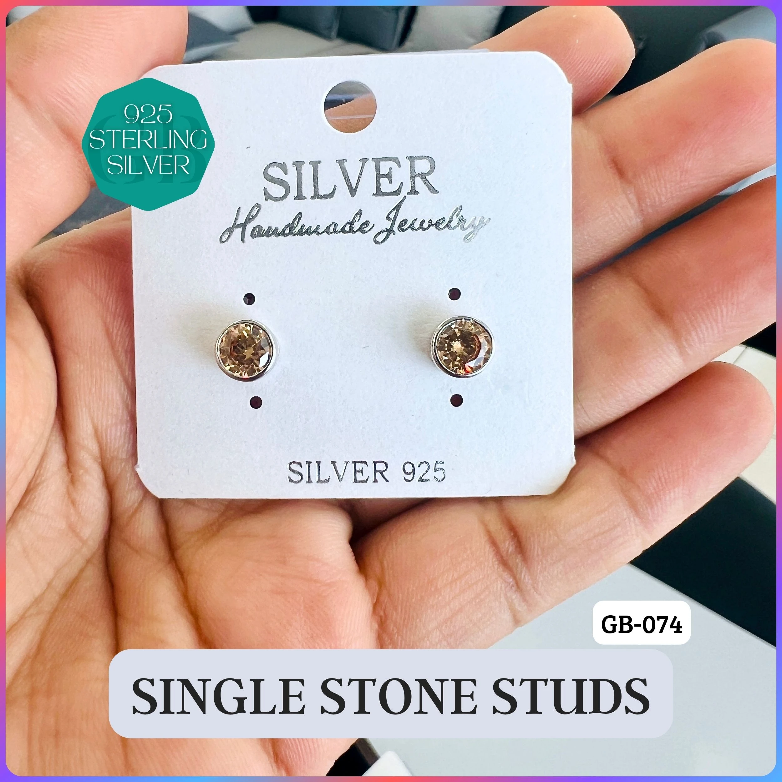 CZ SINGLE STONE TOPS - Premium 925 Silver Jewellery - SKU: GB-074-001 - Hyderabad Silver Importers