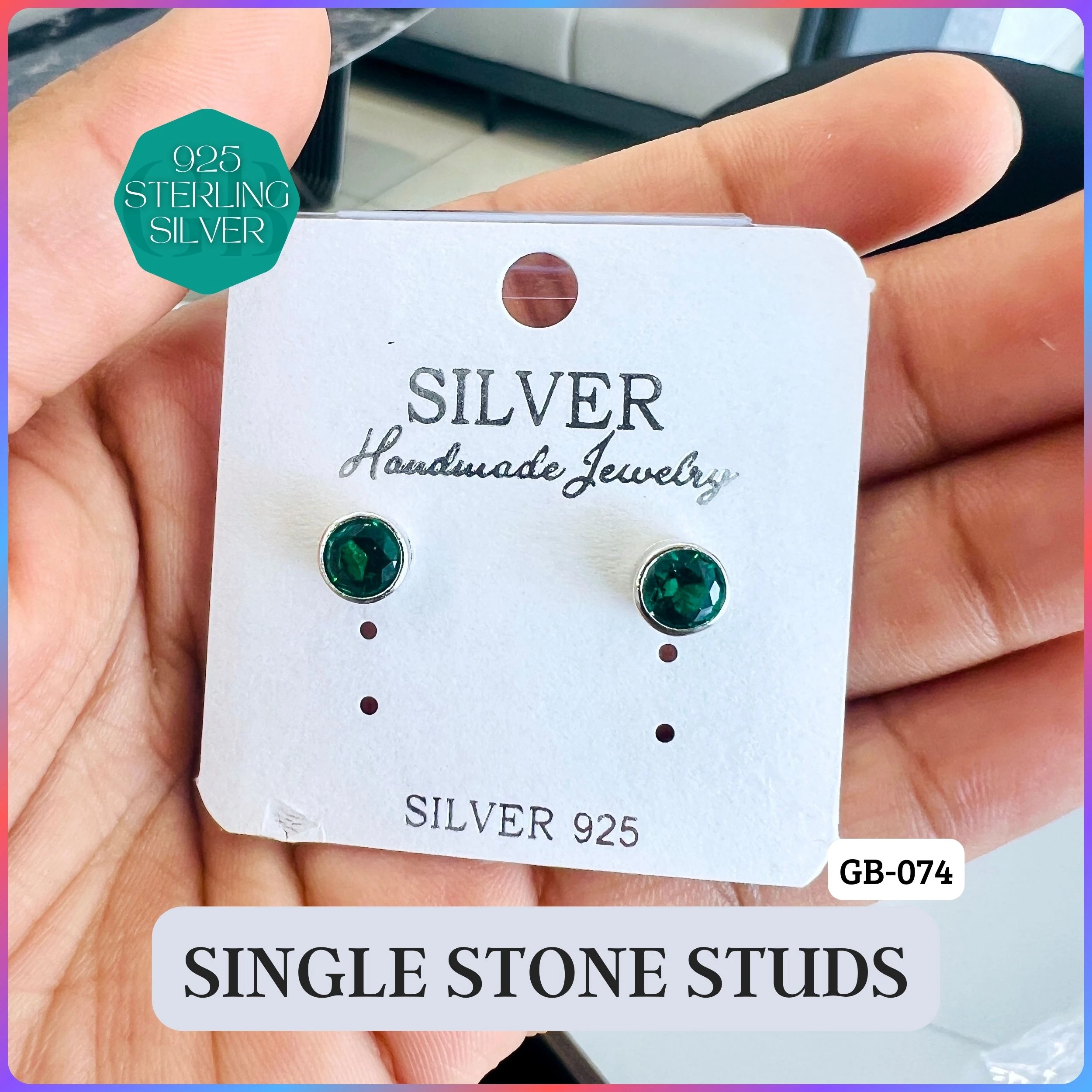 CZ SINGLE STONE TOPS - Premium 925 Silver Jewellery - SKU: GB-074-006 - Hyderabad Silver Importers