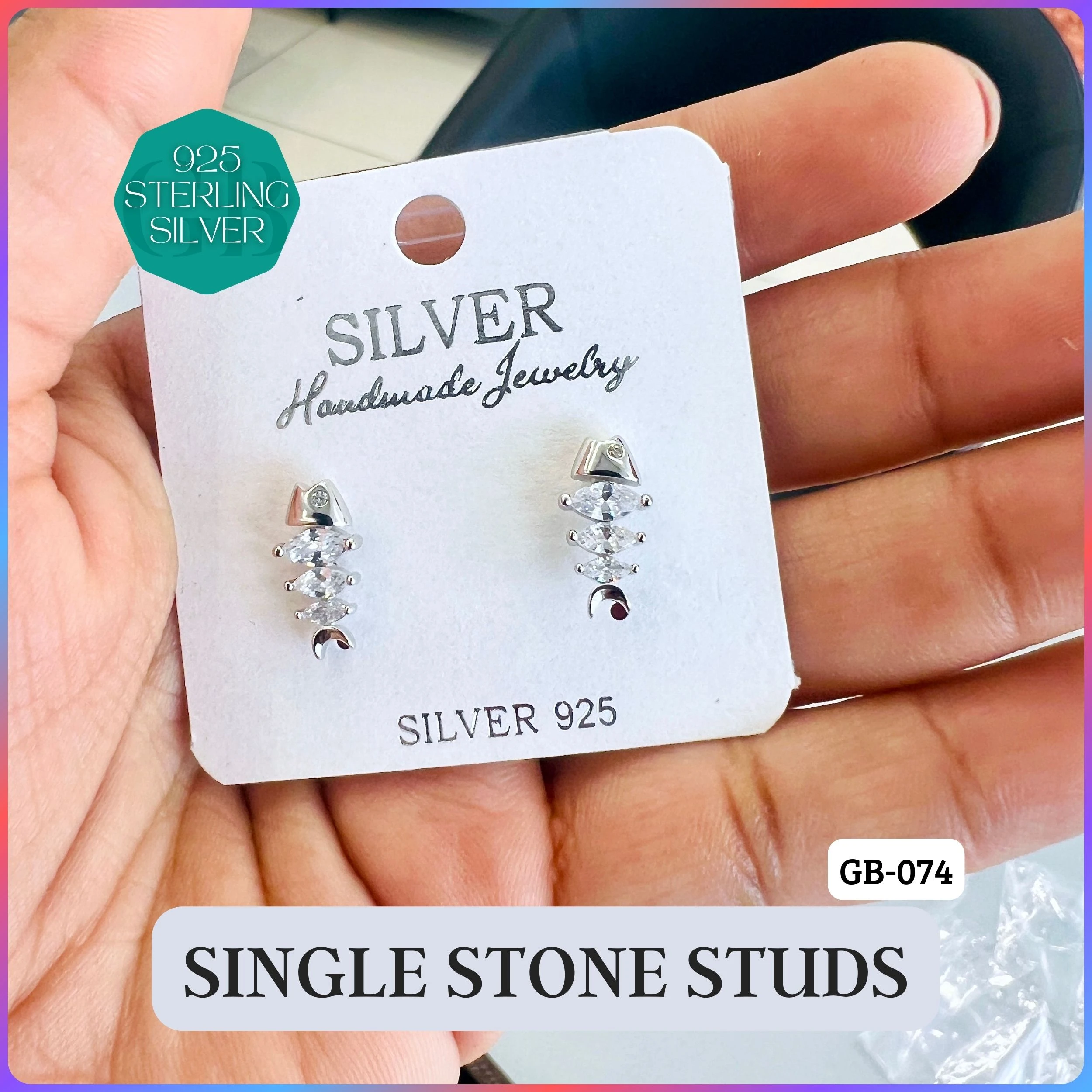 CZ SINGLE STONE TOPS - Premium 925 Silver Jewellery - SKU: GB-074-009 - Hyderabad Silver Importers