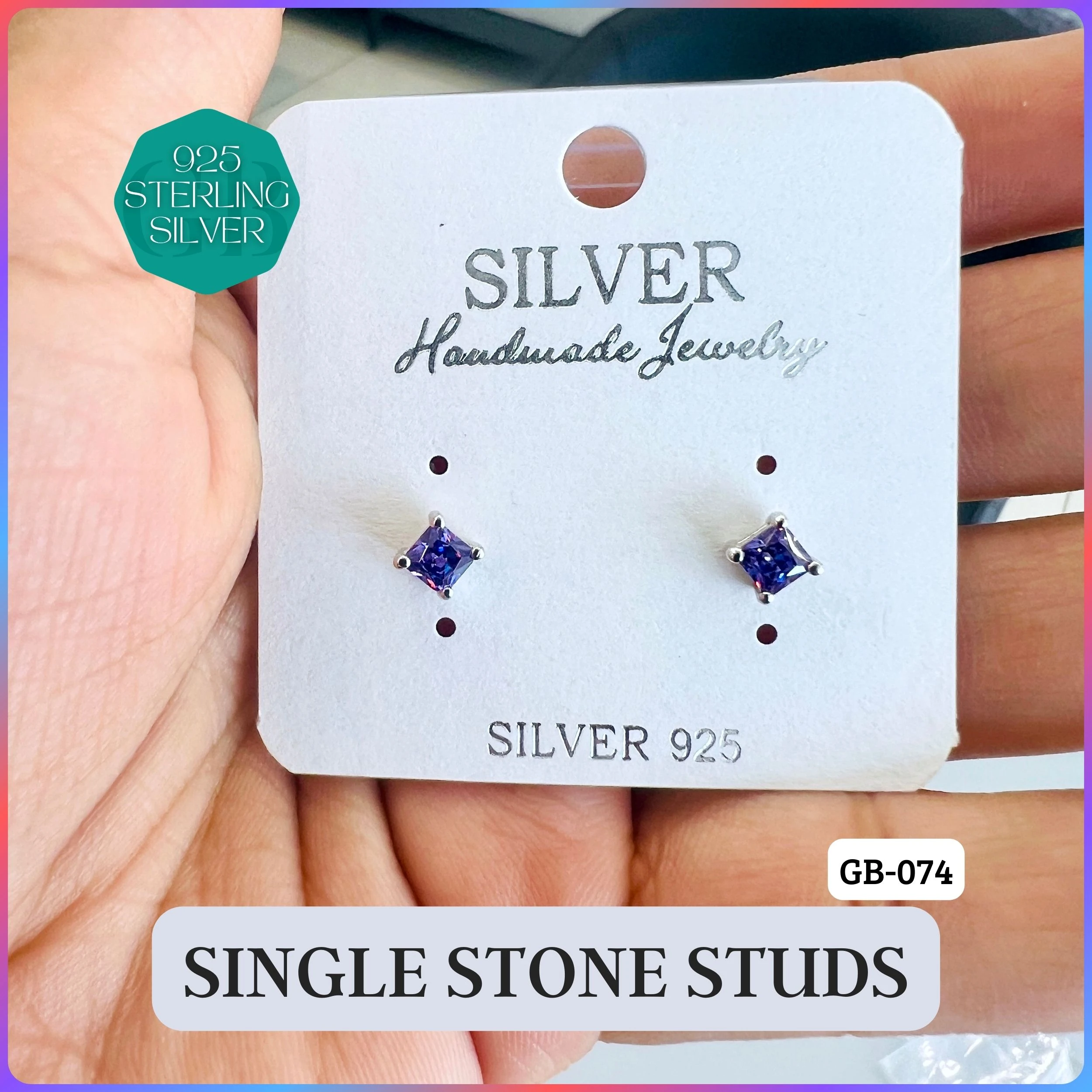 CZ SINGLE STONE TOPS - Premium 925 Silver Jewellery - SKU: GB-074-014 - Hyderabad Silver Importers