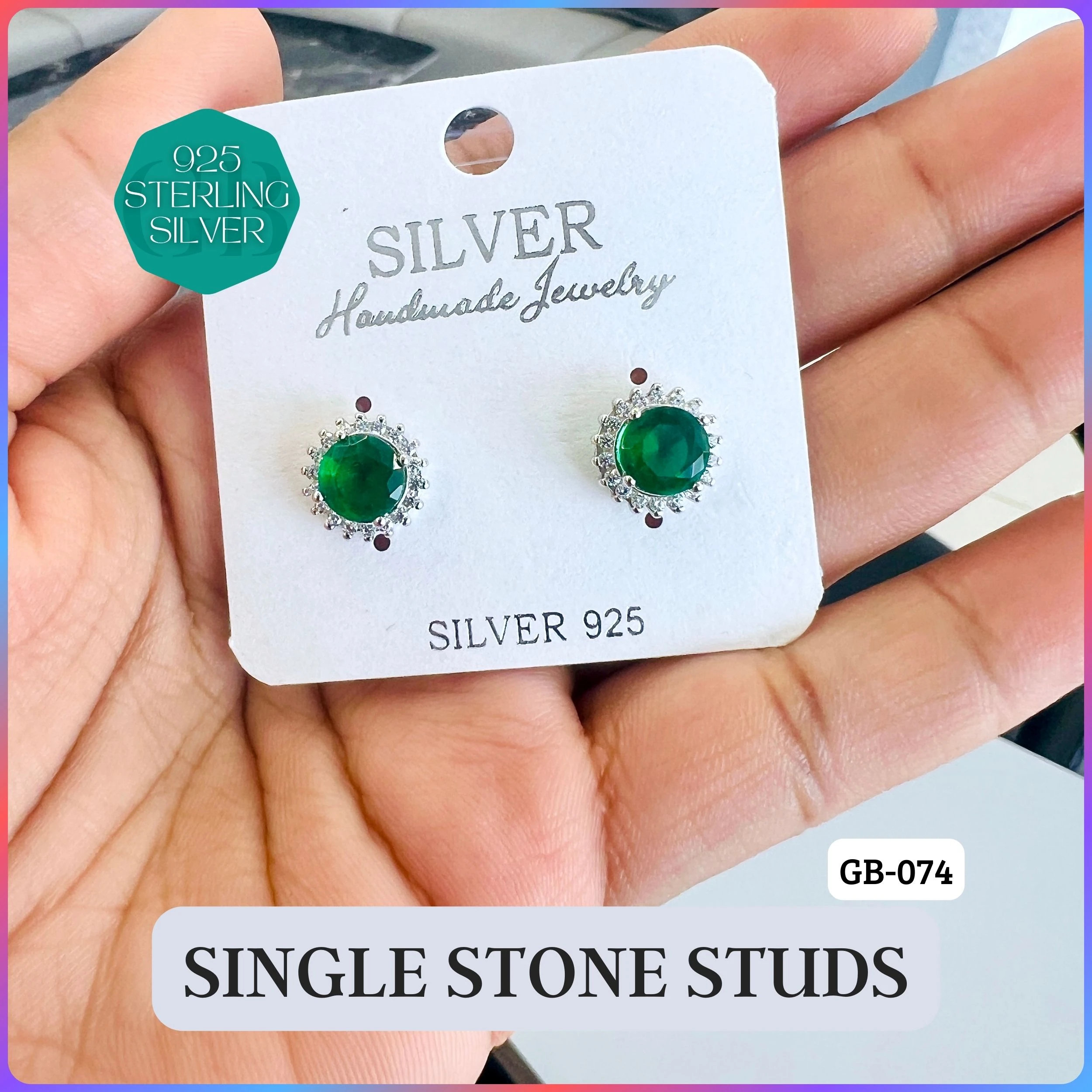 CZ SINGLE STONE TOPS - Premium 925 Silver Jewellery - SKU: GB-074-015 - Hyderabad Silver Importers