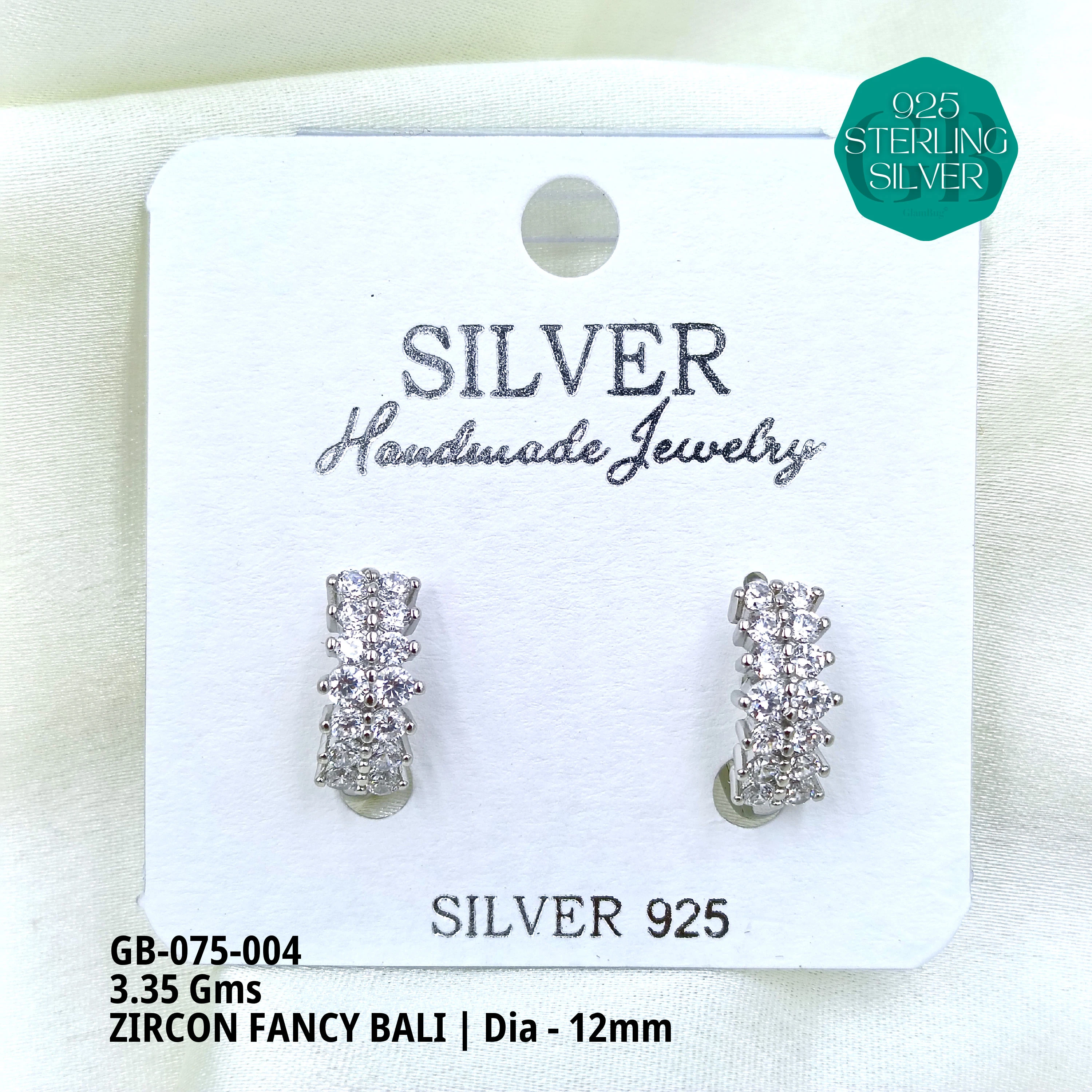 ZIRCON FANCY BALI - Premium 925 Silver Jewellery - SKU: GB-075-004 - Hyderabad Silver Importers