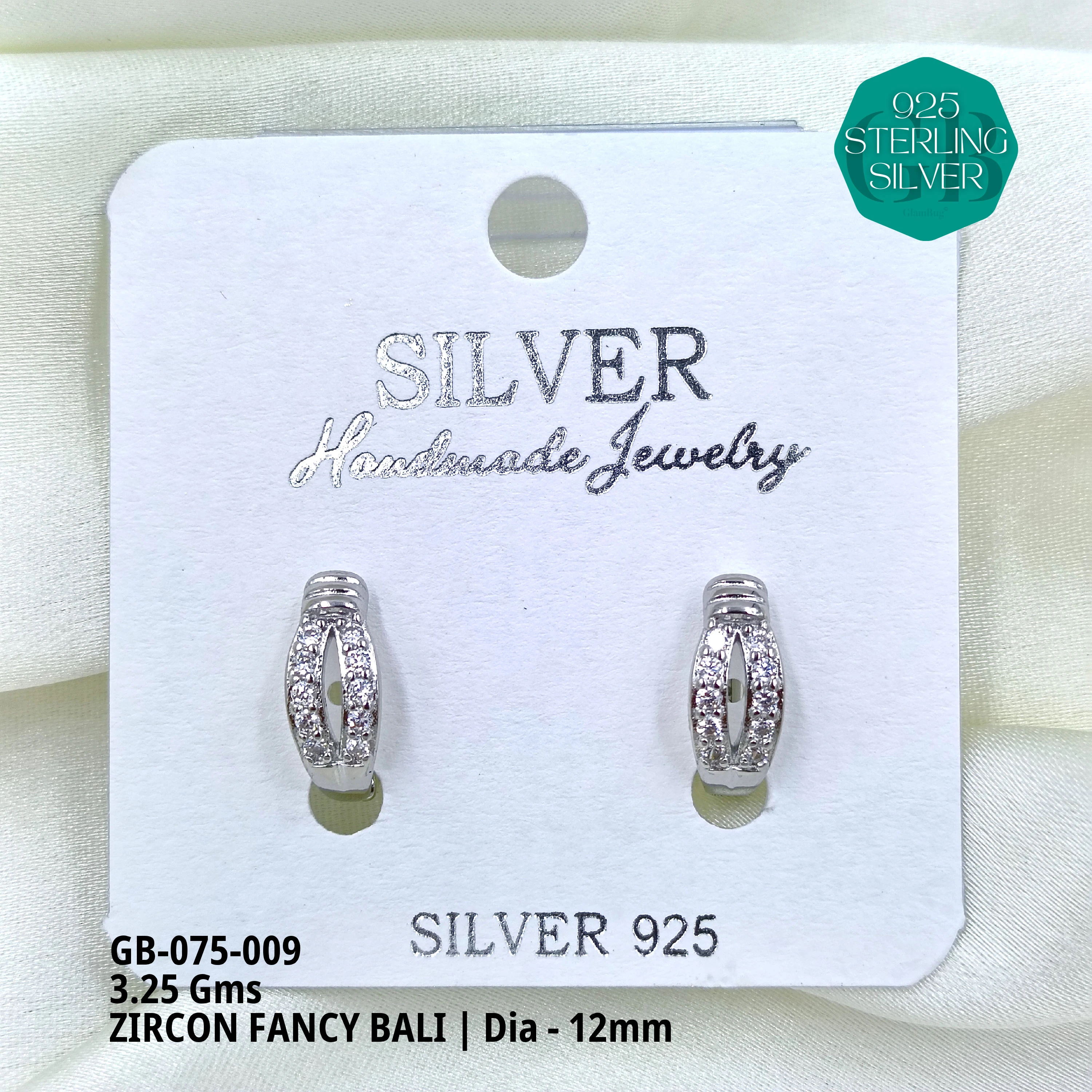 ZIRCON FANCY BALI - Premium 925 Silver Jewellery - SKU: GB-075-009 - Hyderabad Silver Importers