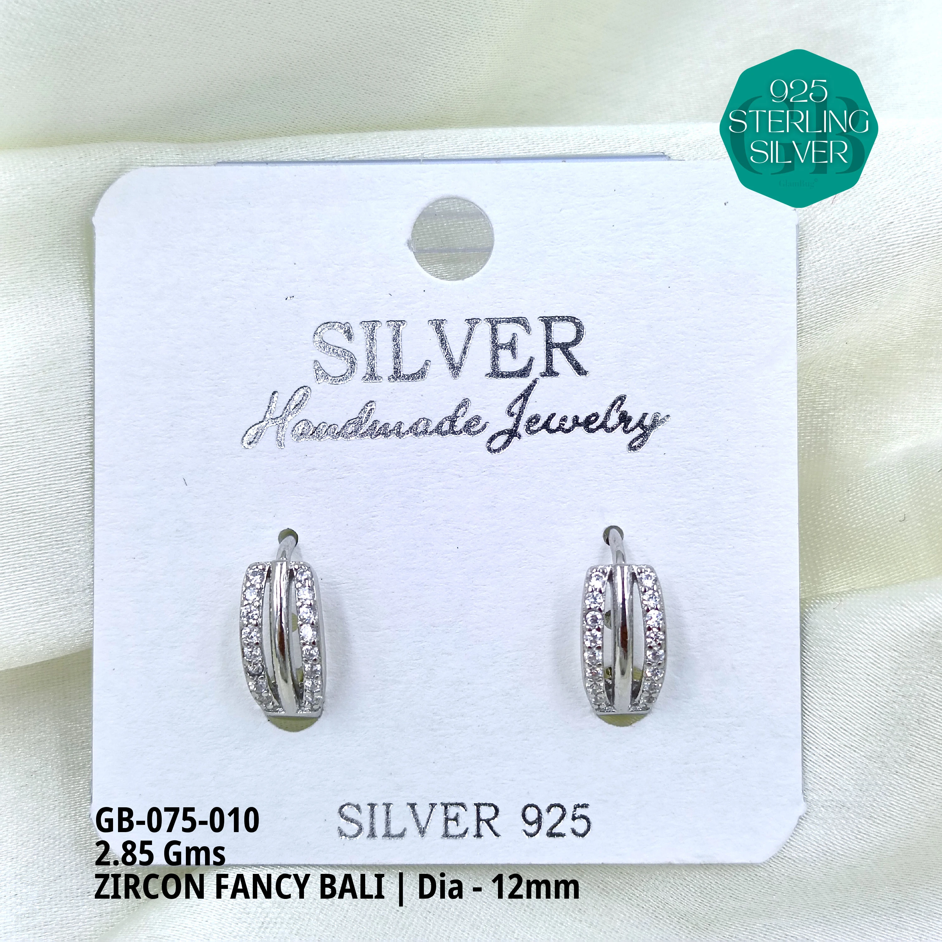 ZIRCON FANCY BALI - Premium 925 Silver Jewellery - SKU: GB-075-010 - Hyderabad Silver Importers