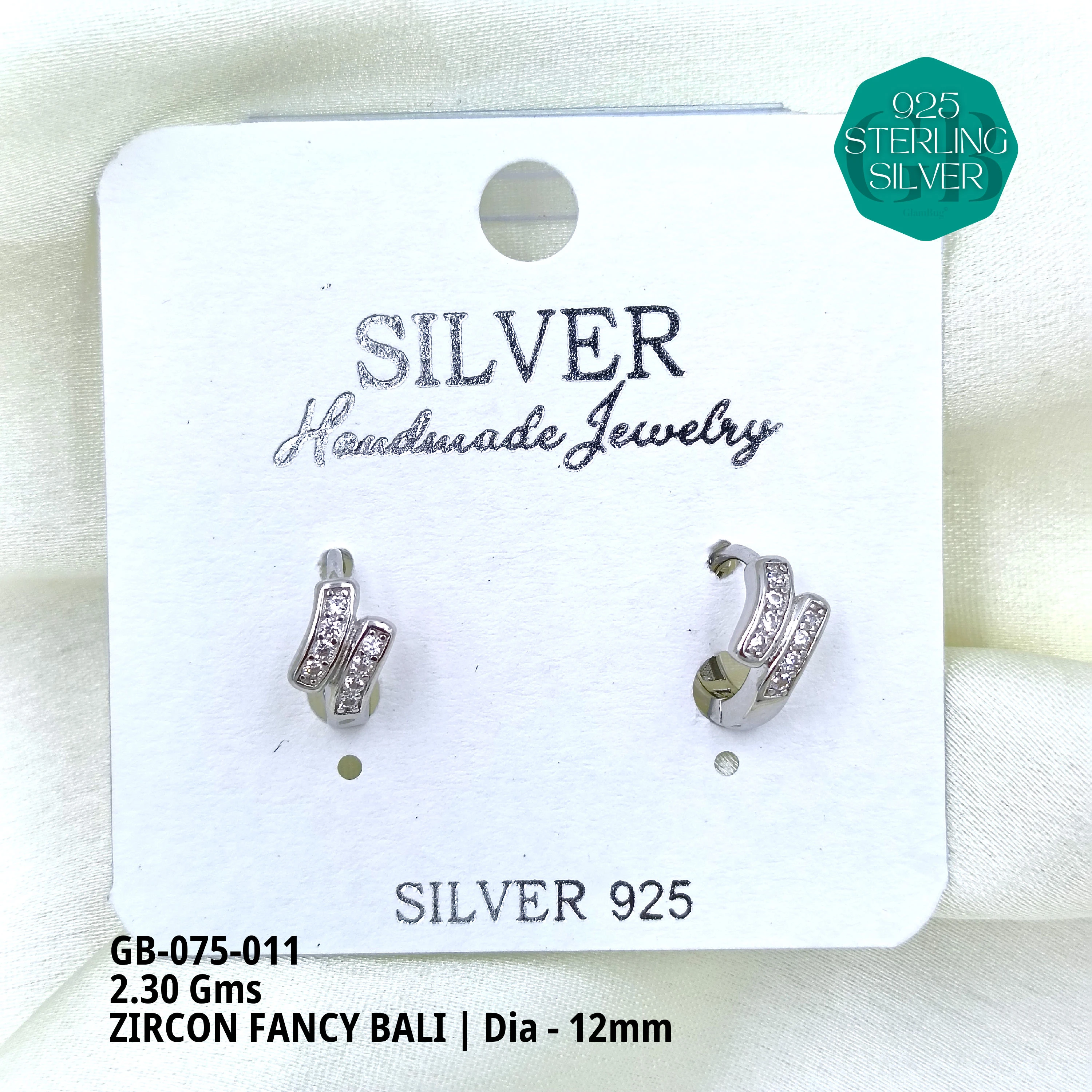 ZIRCON FANCY BALI - Premium 925 Silver Jewellery - SKU: GB-075-011 - Hyderabad Silver Importers