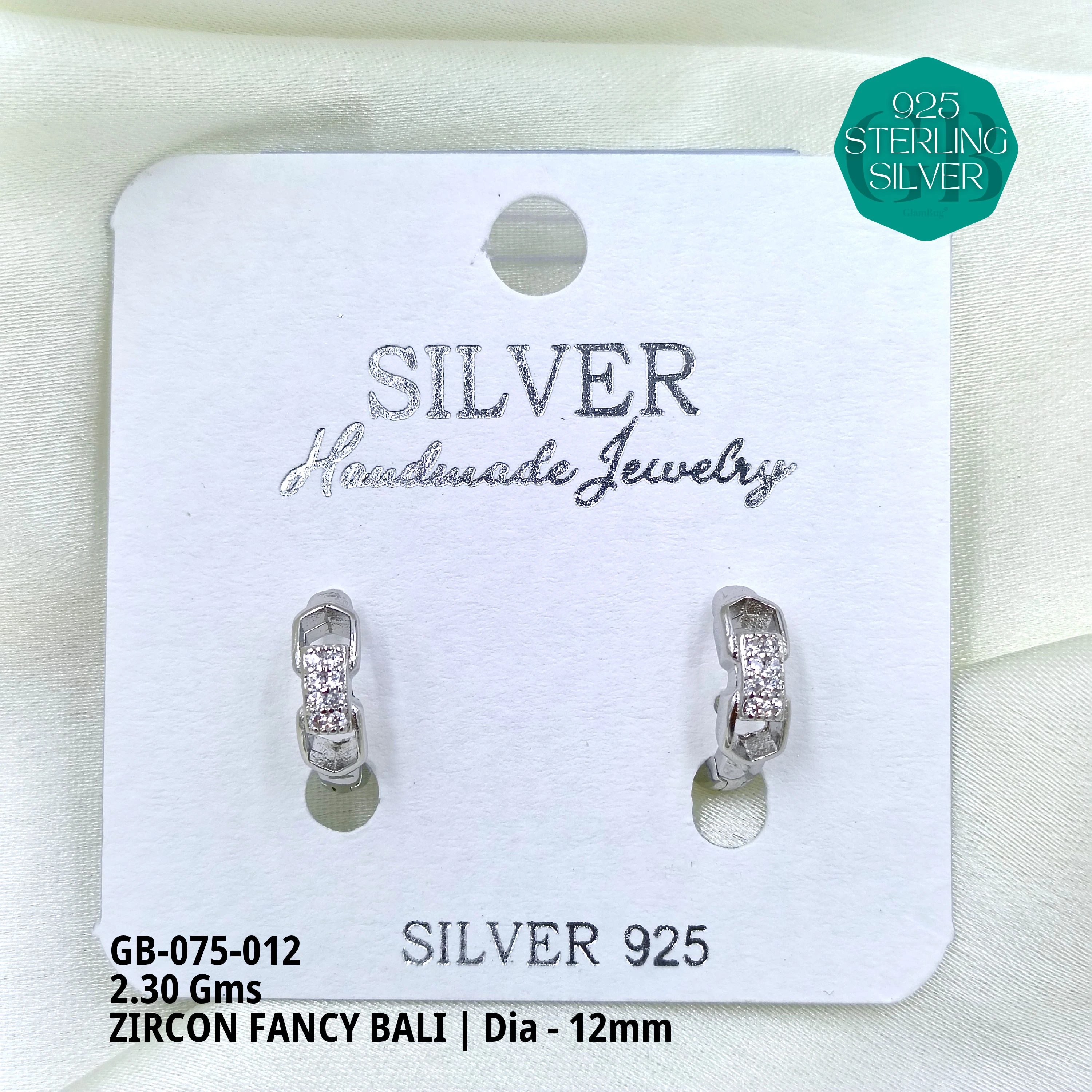 ZIRCON FANCY BALI - Premium 925 Silver Jewellery - SKU: GB-075-012 - Hyderabad Silver Importers
