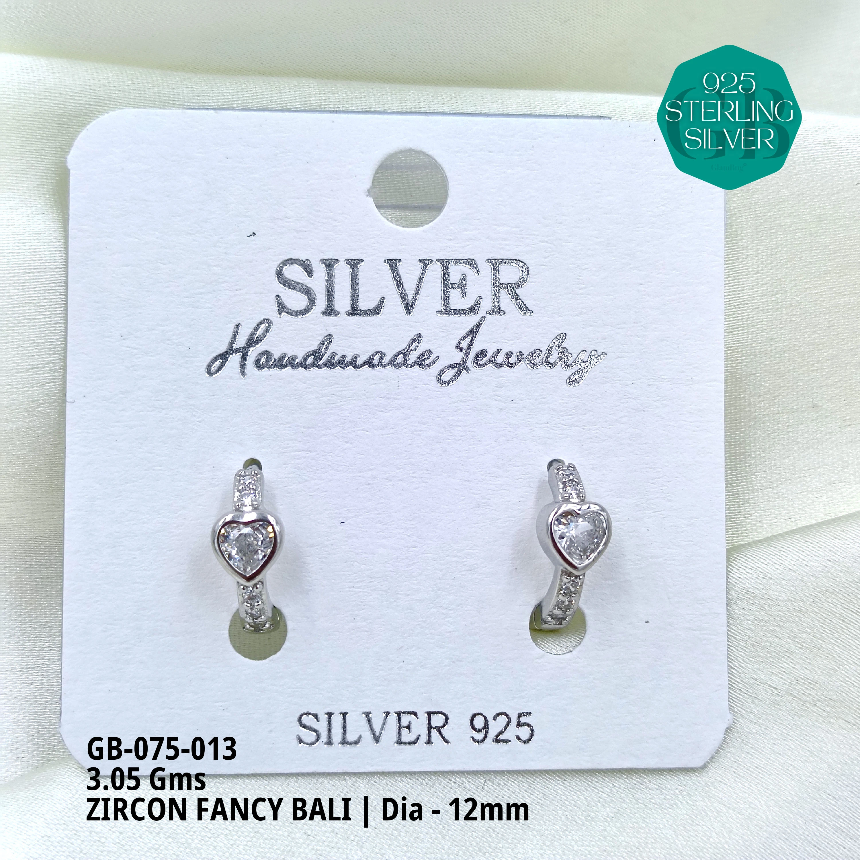 ZIRCON FANCY BALI - Premium 925 Silver Jewellery - SKU: GB-075-013 - Hyderabad Silver Importers