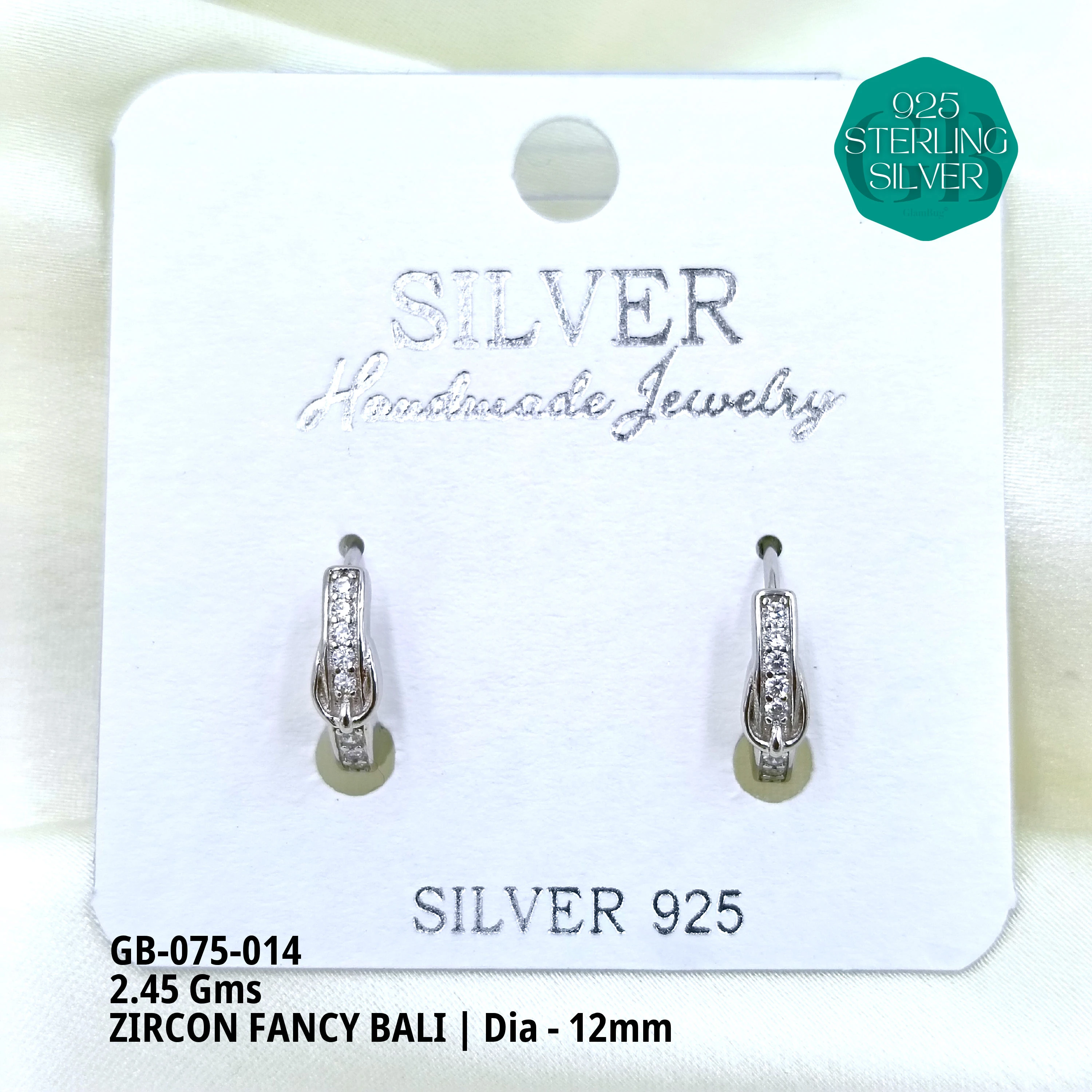 ZIRCON FANCY BALI - Premium 925 Silver Jewellery - SKU: GB-075-014 - Hyderabad Silver Importers