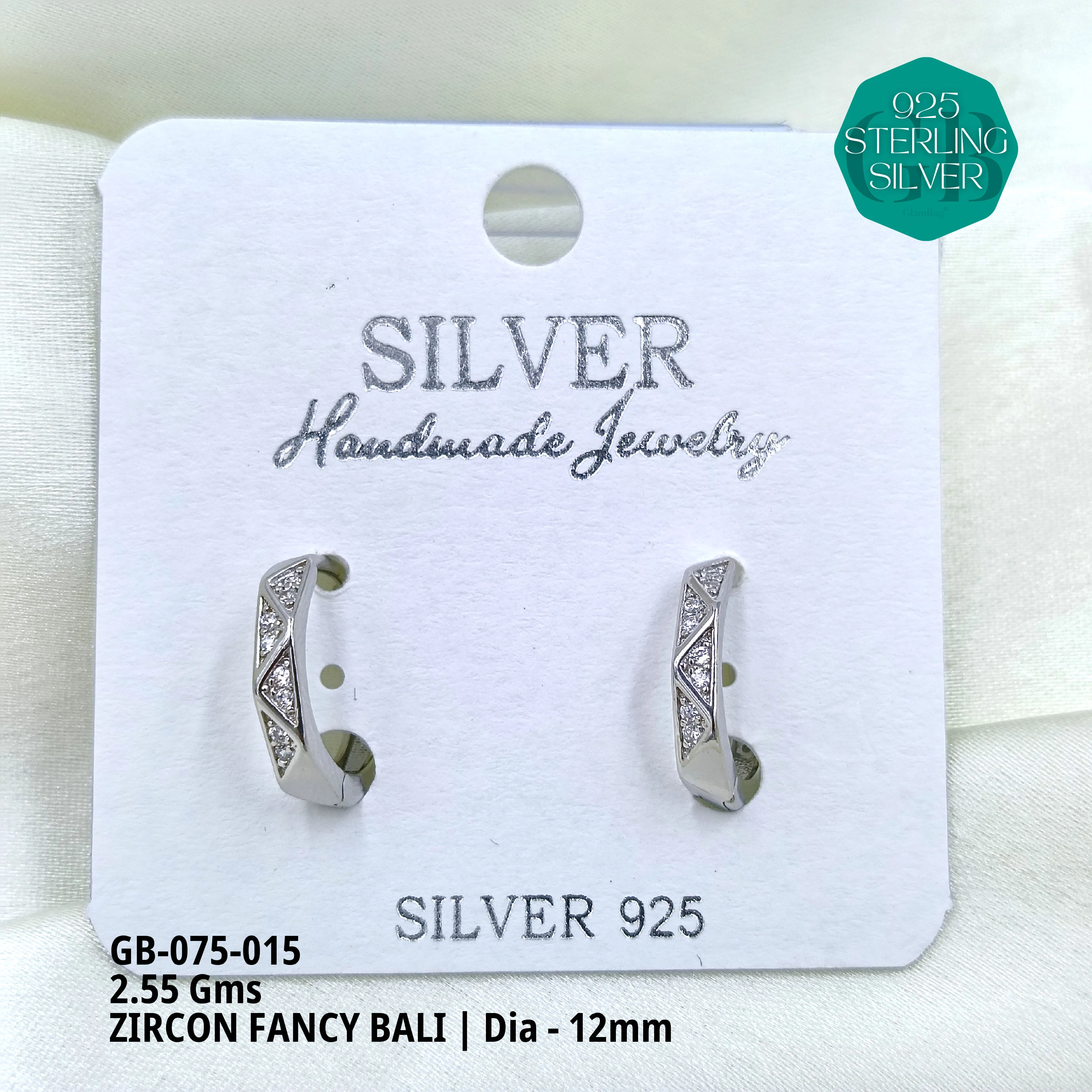 ZIRCON FANCY BALI - Premium 925 Silver Jewellery - SKU: GB-075-015 - Hyderabad Silver Importers