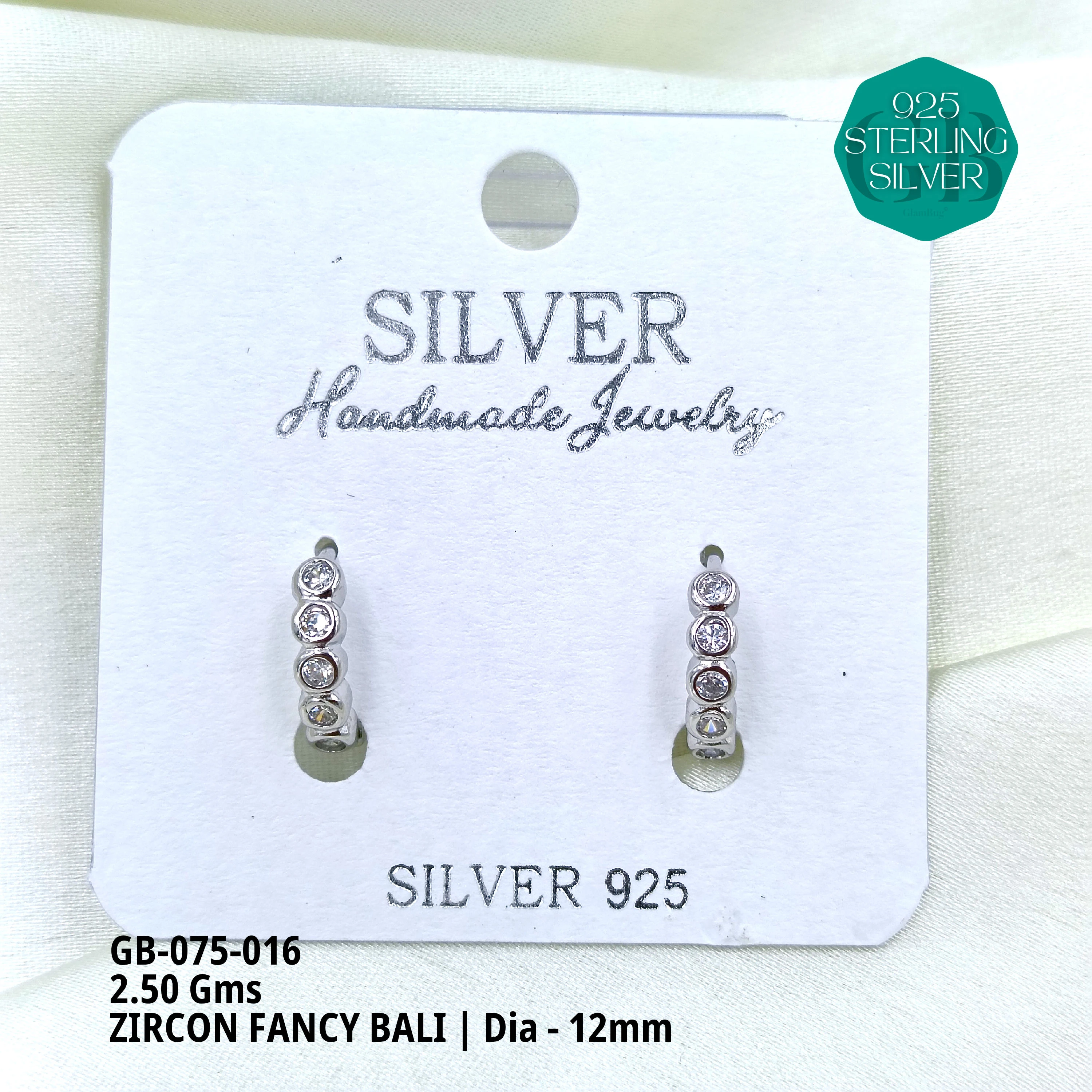 ZIRCON FANCY BALI - Premium 925 Silver Jewellery - SKU: GB-075-016 - Hyderabad Silver Importers