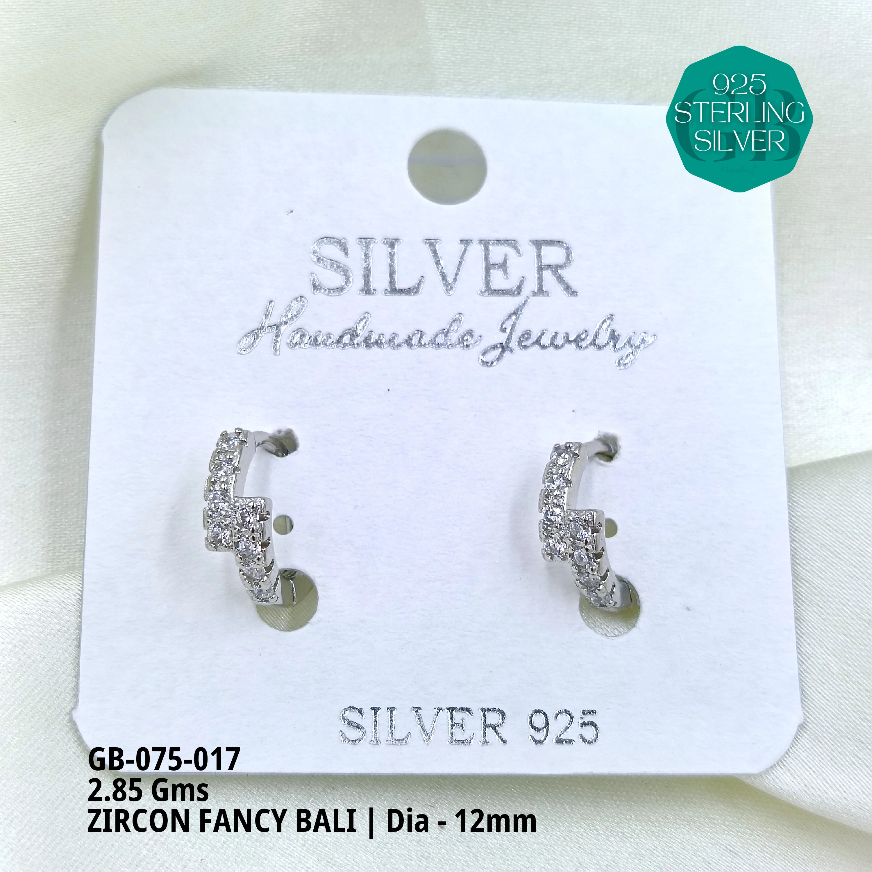 ZIRCON FANCY BALI - Premium 925 Silver Jewellery - SKU: GB-075-017 - Hyderabad Silver Importers