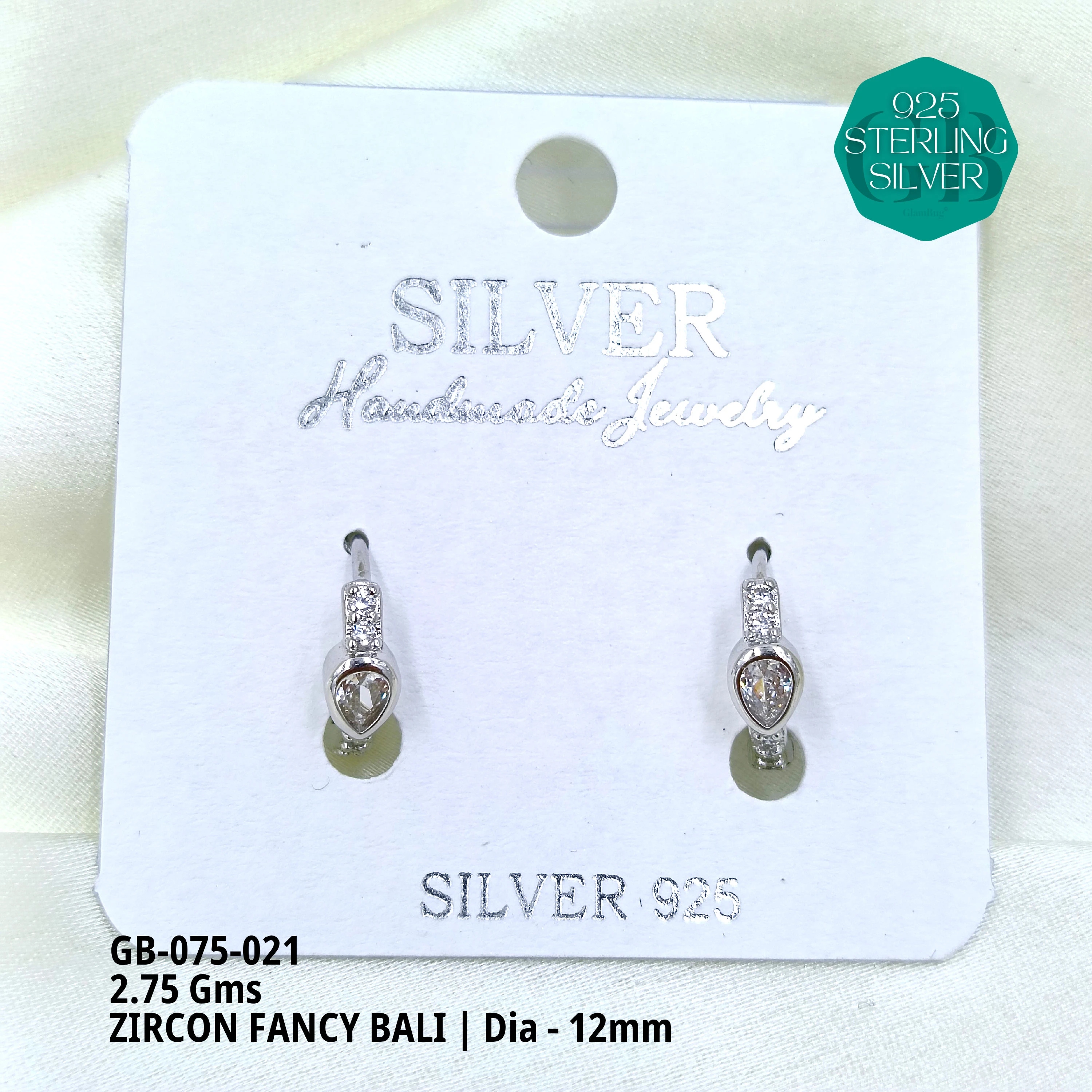 ZIRCON FANCY BALI - Premium 925 Silver Jewellery - SKU: GB-075-021 - Hyderabad Silver Importers