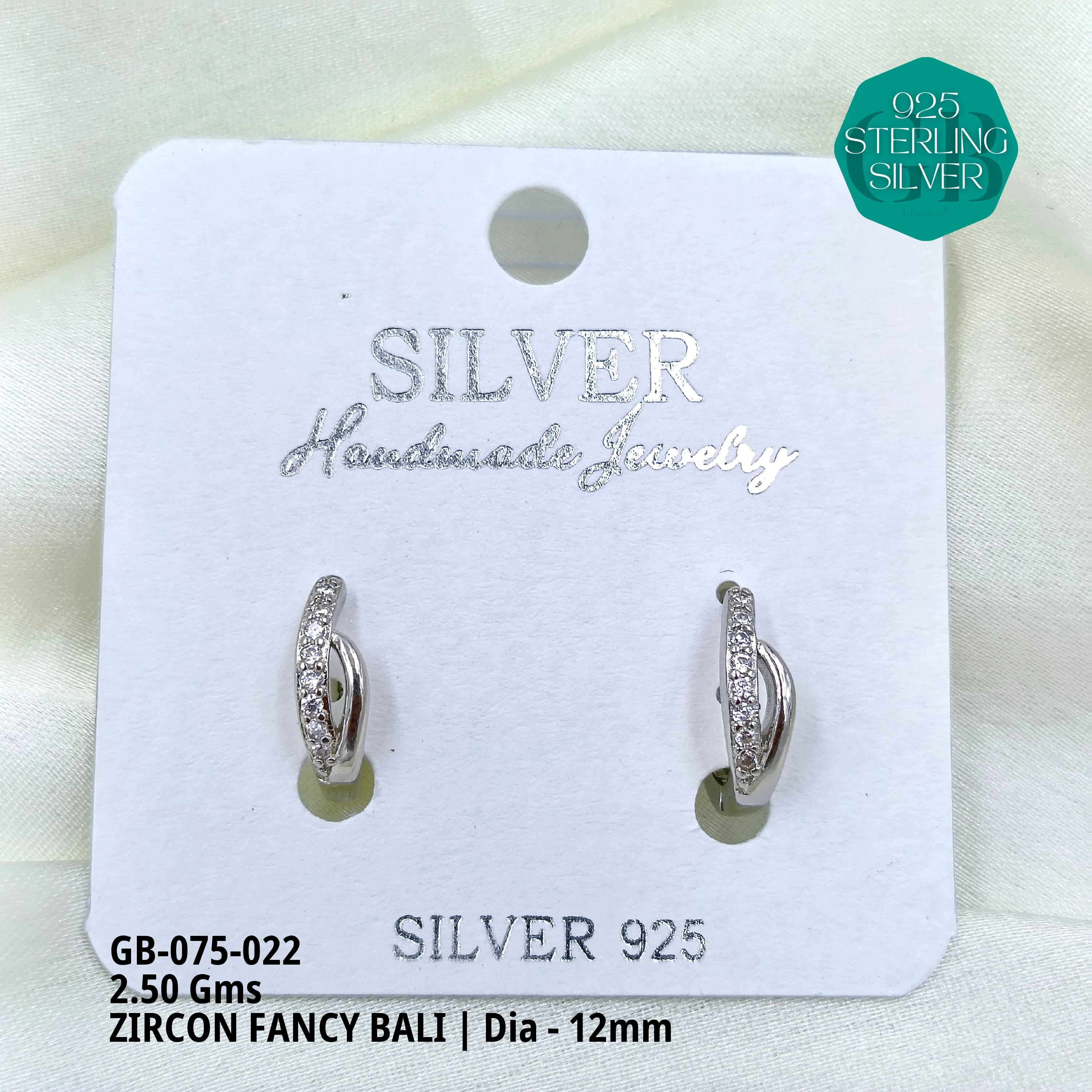 ZIRCON FANCY BALI - Premium 925 Silver Jewellery - SKU: GB-075-022 - Hyderabad Silver Importers