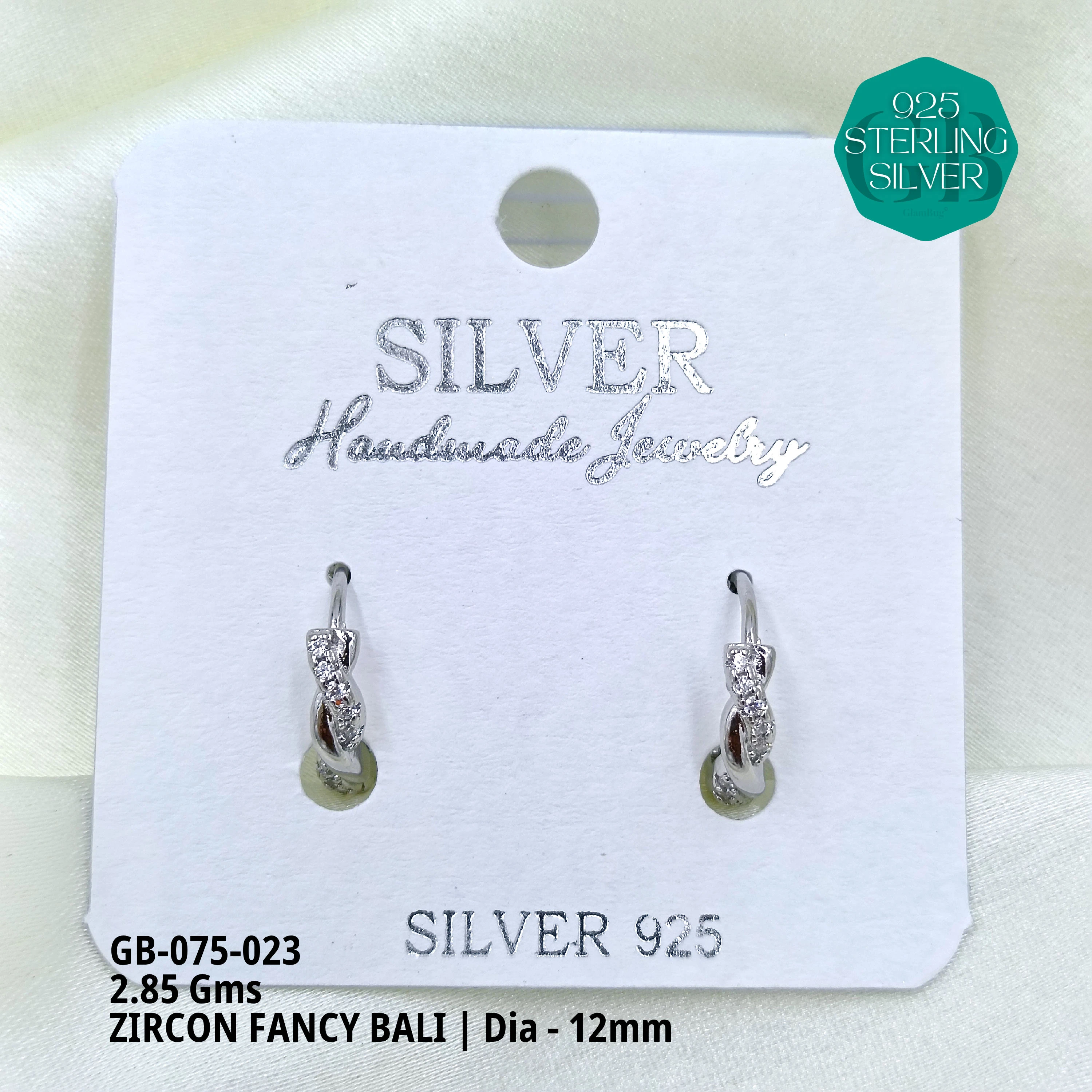 ZIRCON FANCY BALI - Premium 925 Silver Jewellery - SKU: GB-075-023 - Hyderabad Silver Importers