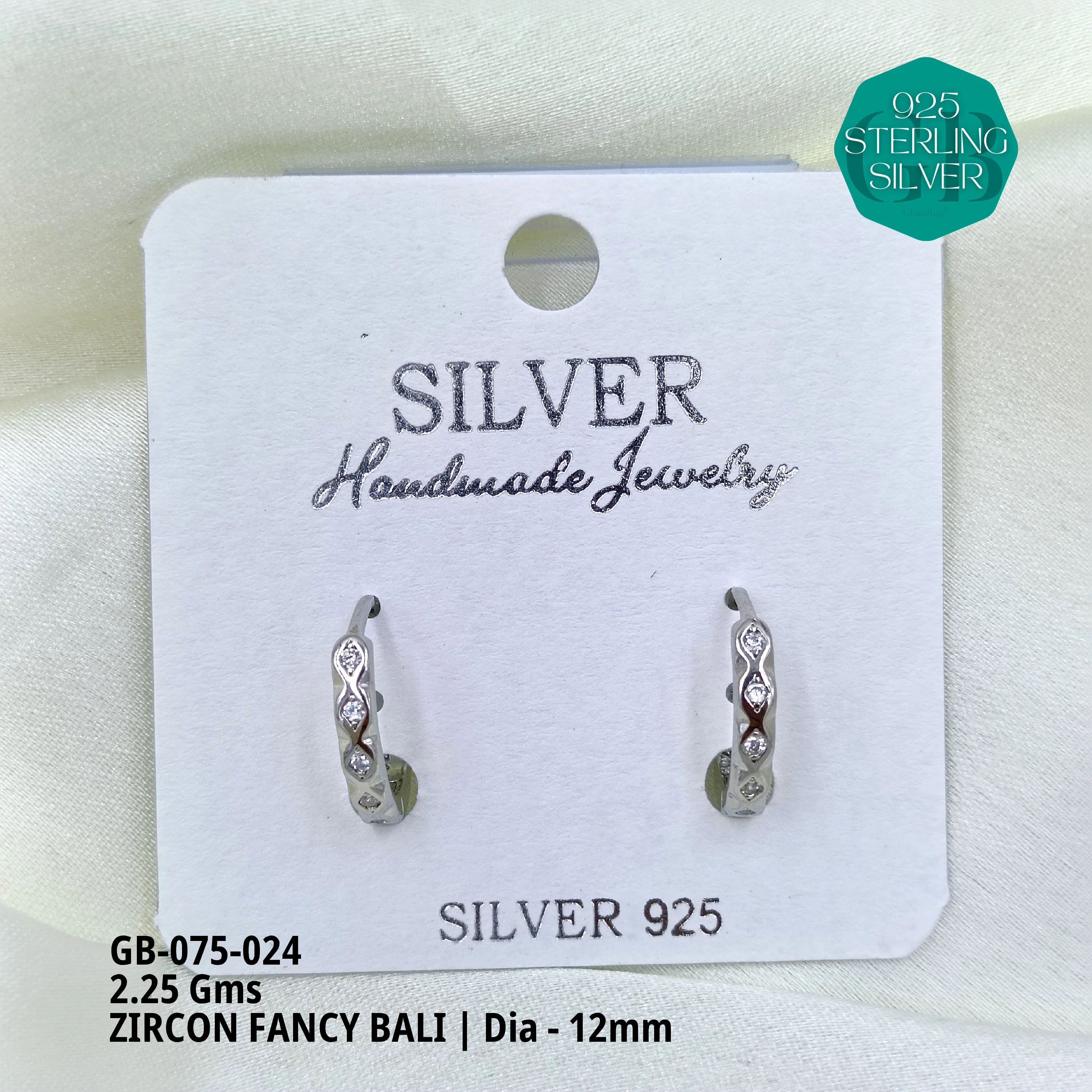 ZIRCON FANCY BALI - Premium 925 Silver Jewellery - SKU: GB-075-024 - Hyderabad Silver Importers