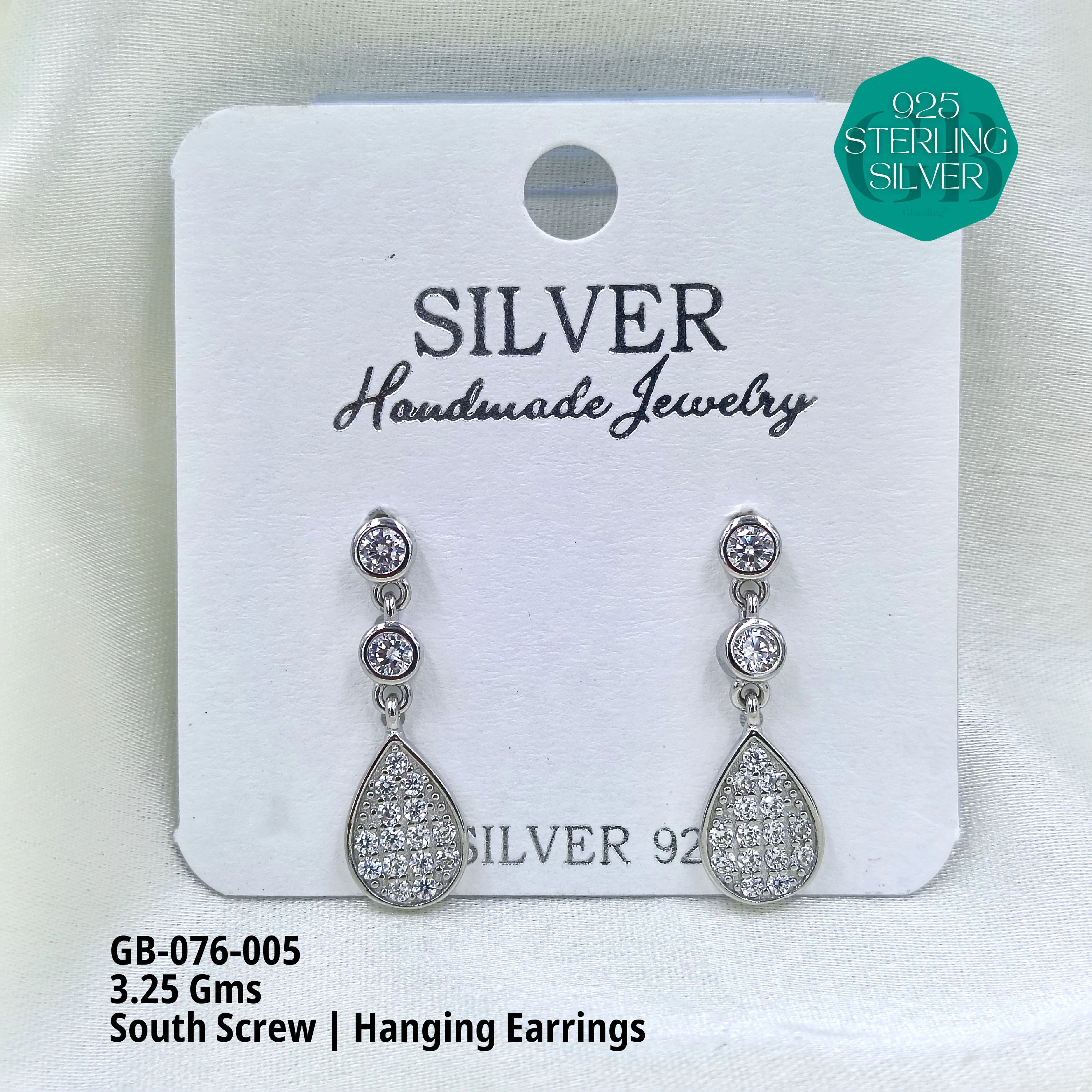 SOUTH SCREW HANGING - Premium 925 Silver Jewellery - SKU: GB-076-005 - Hyderabad Silver Importers